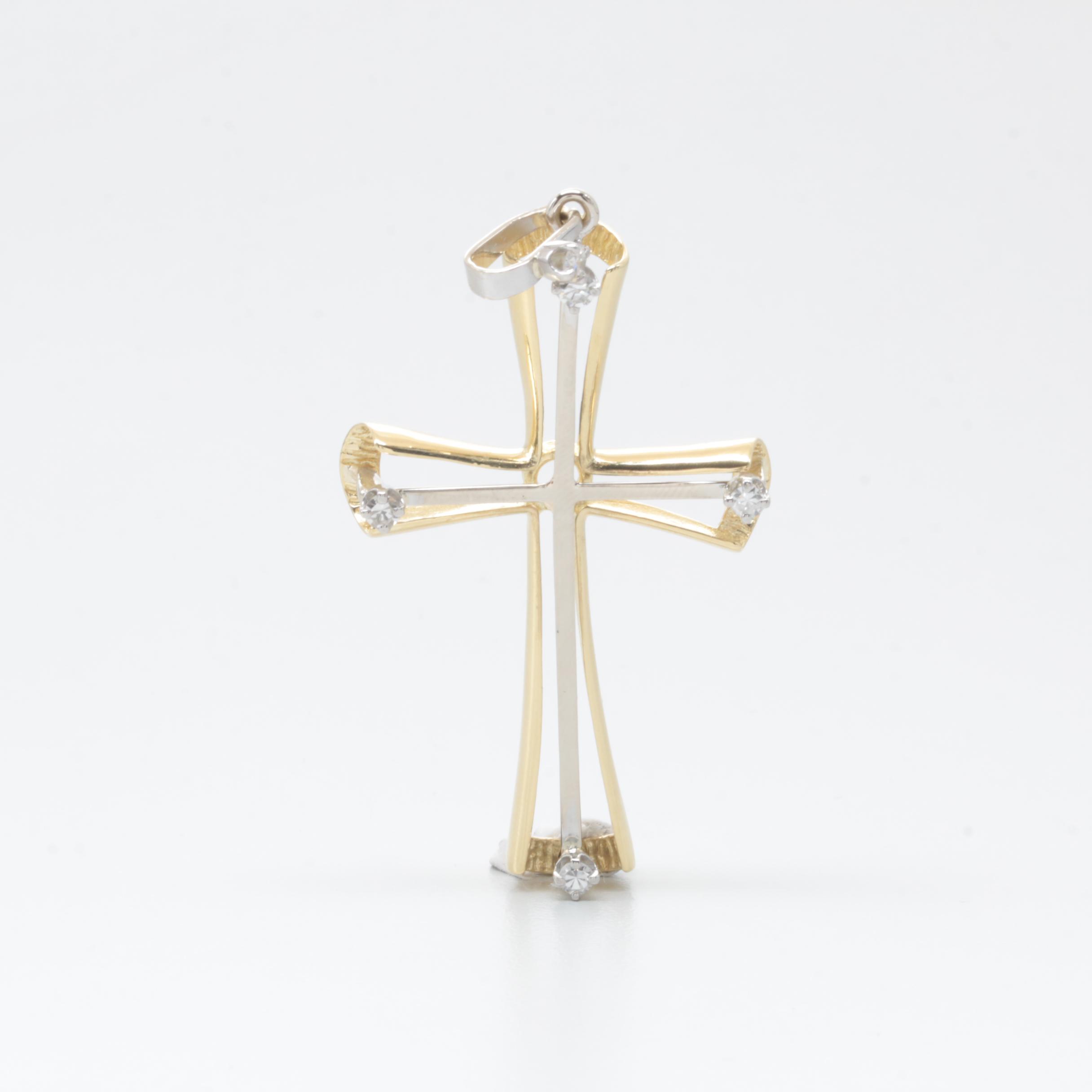 18K Two-Tone Gold Diamond Cross Pendant
