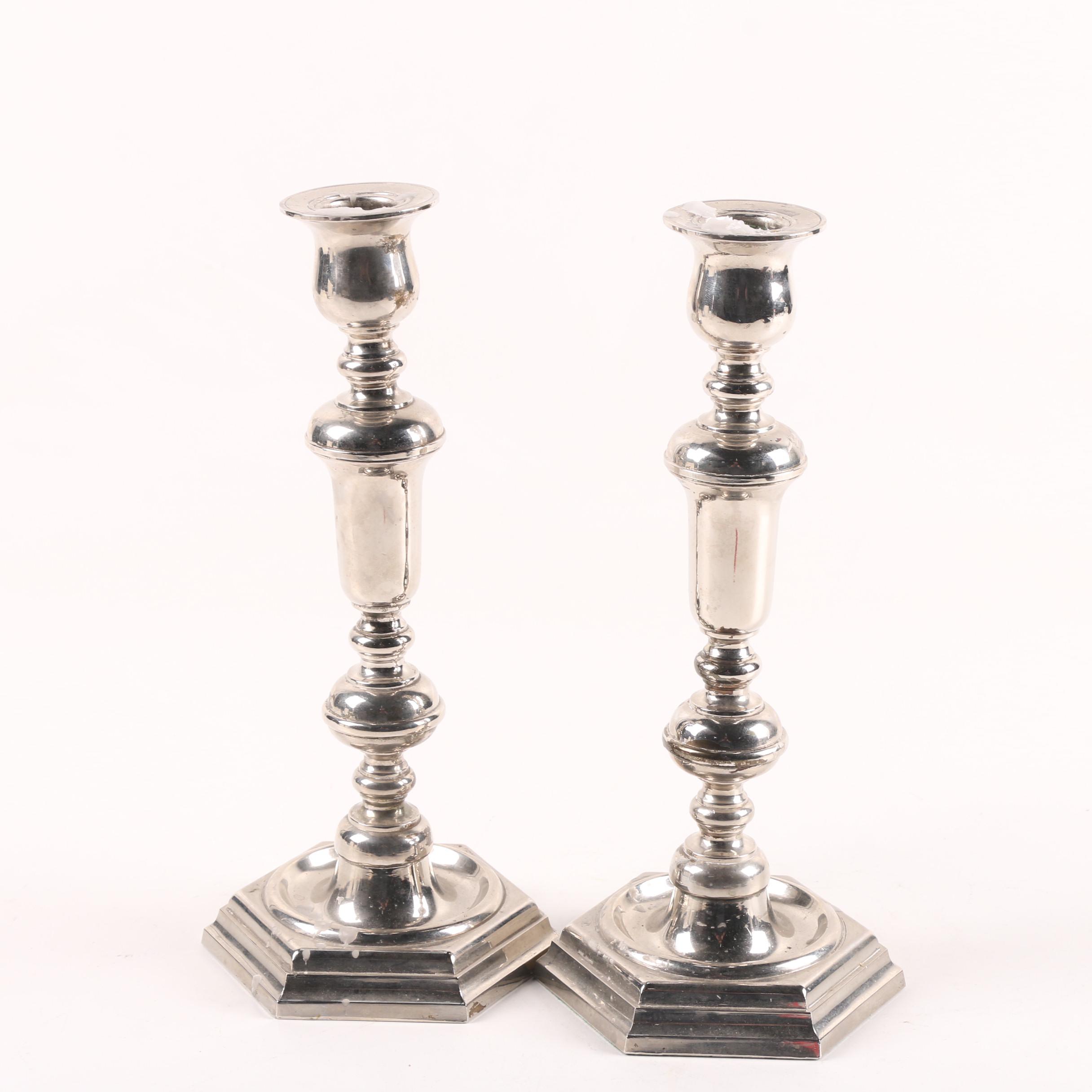 Wm. A. Rogers Silver Plate Candlesticks with Silver Plate Wick Trimmer