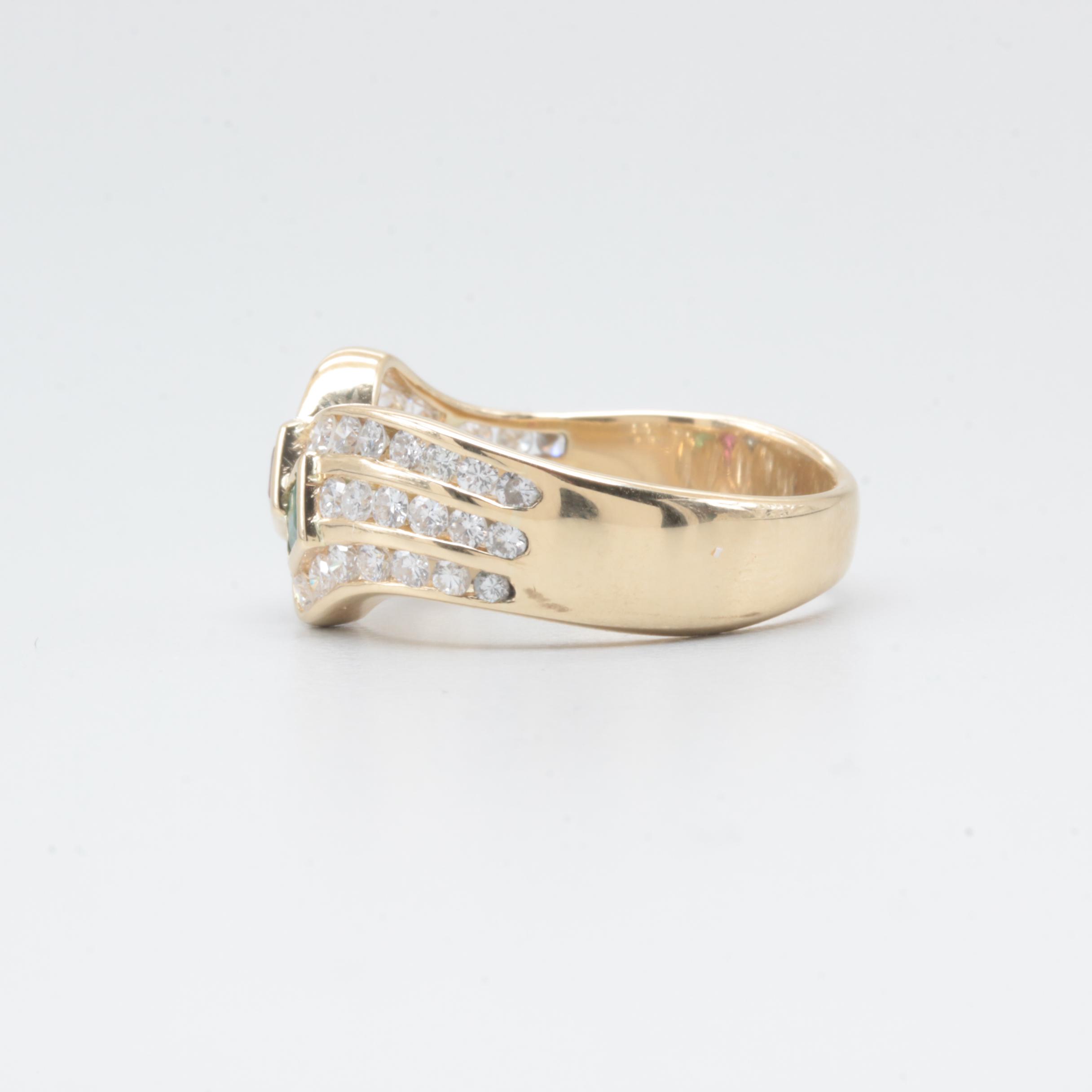 18K Yellow Gold Ruby, Sapphire, Emerald, and Diamond Ring