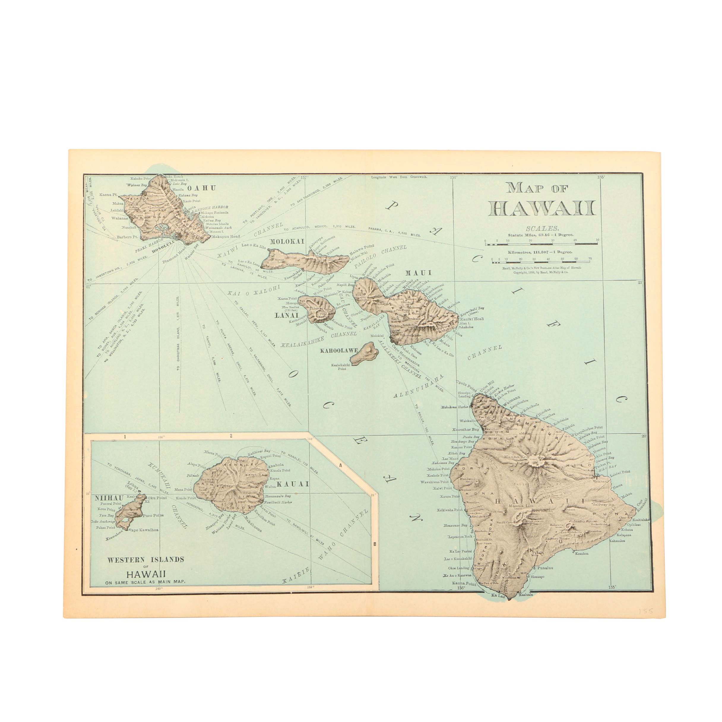 1898 Unframed Map of Hawaii