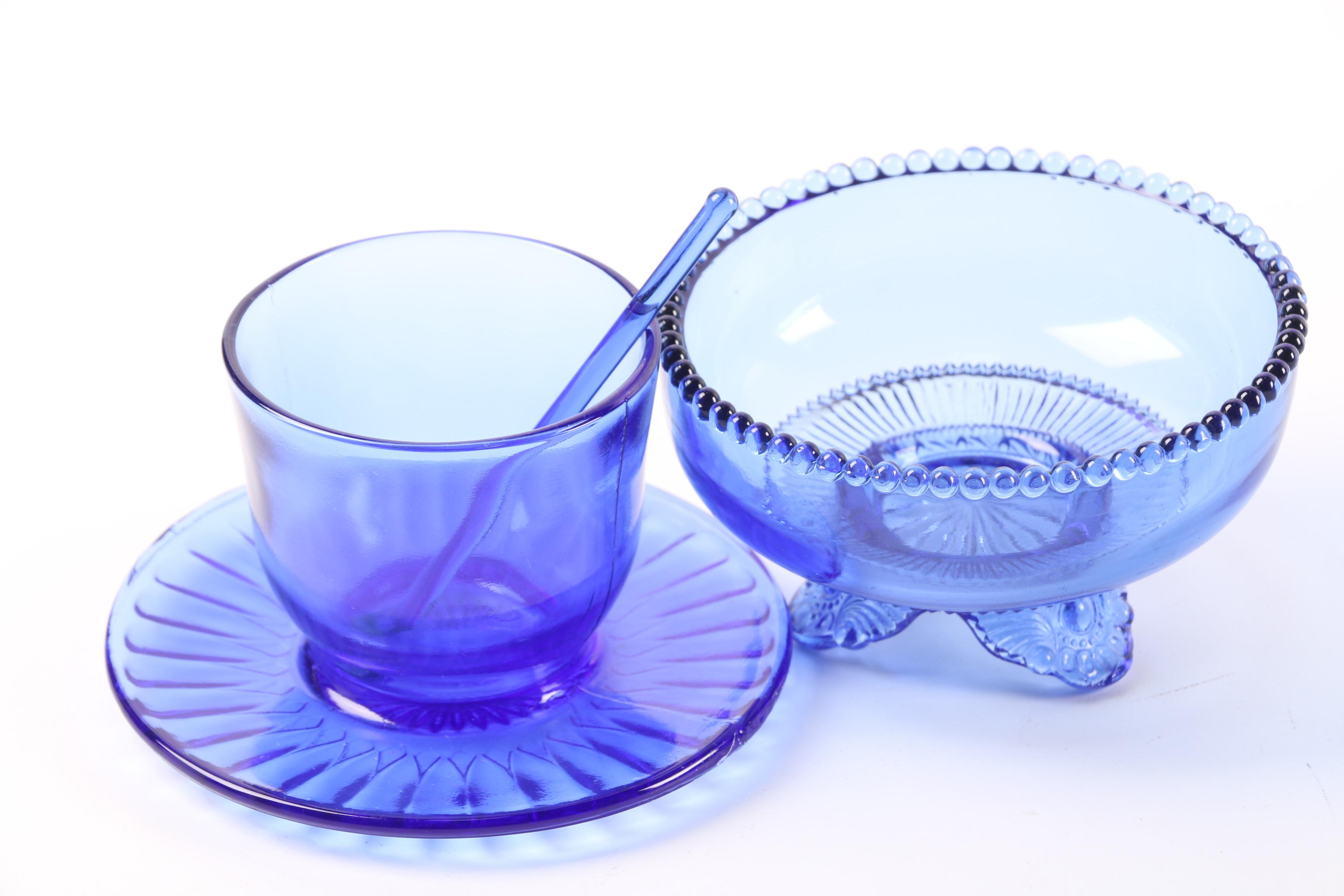 Cobalt Blue Depression Glass Dinnerware featuring Hazel-Atlas "Newport"