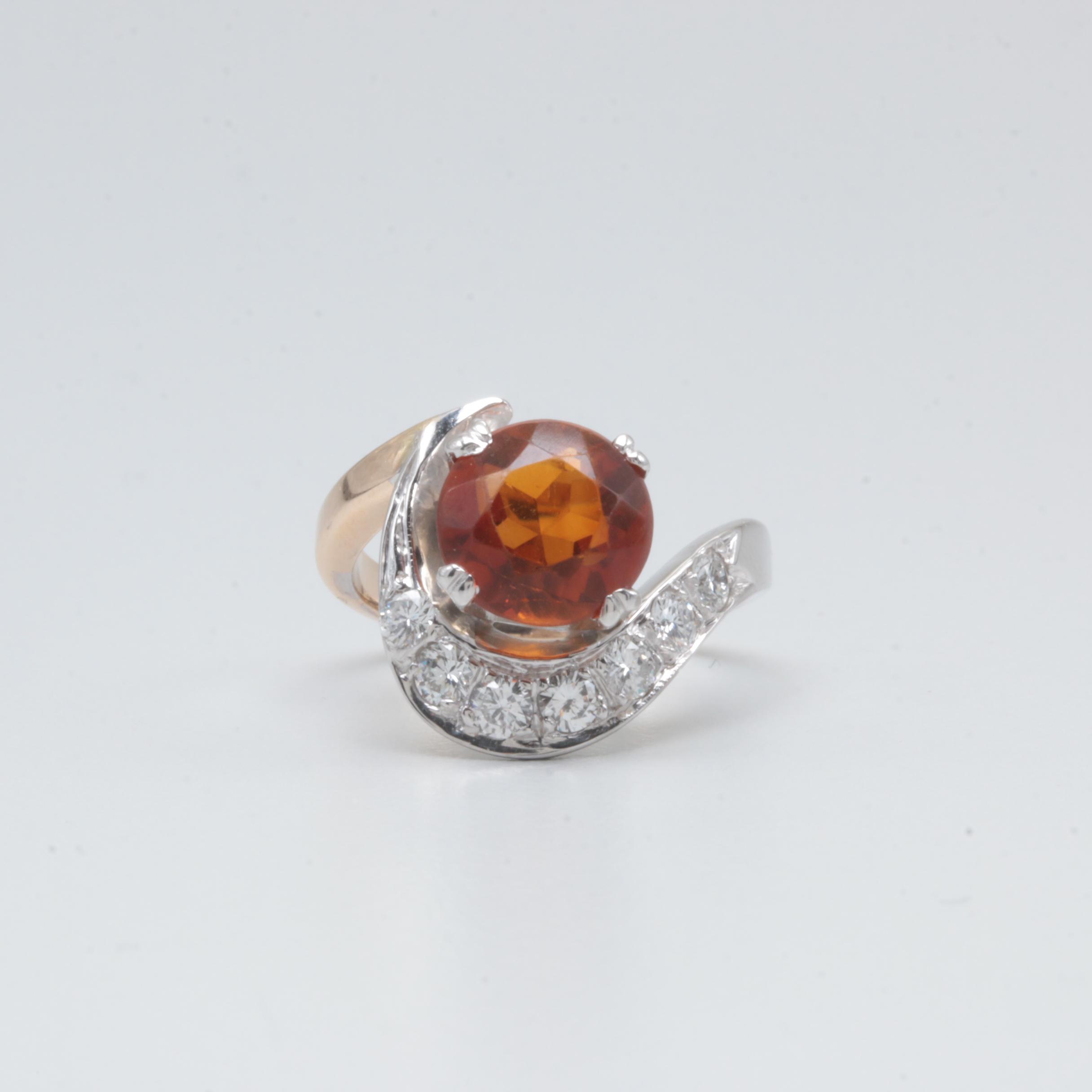 14K Rose and White Gold Citrine and Diamond Ring