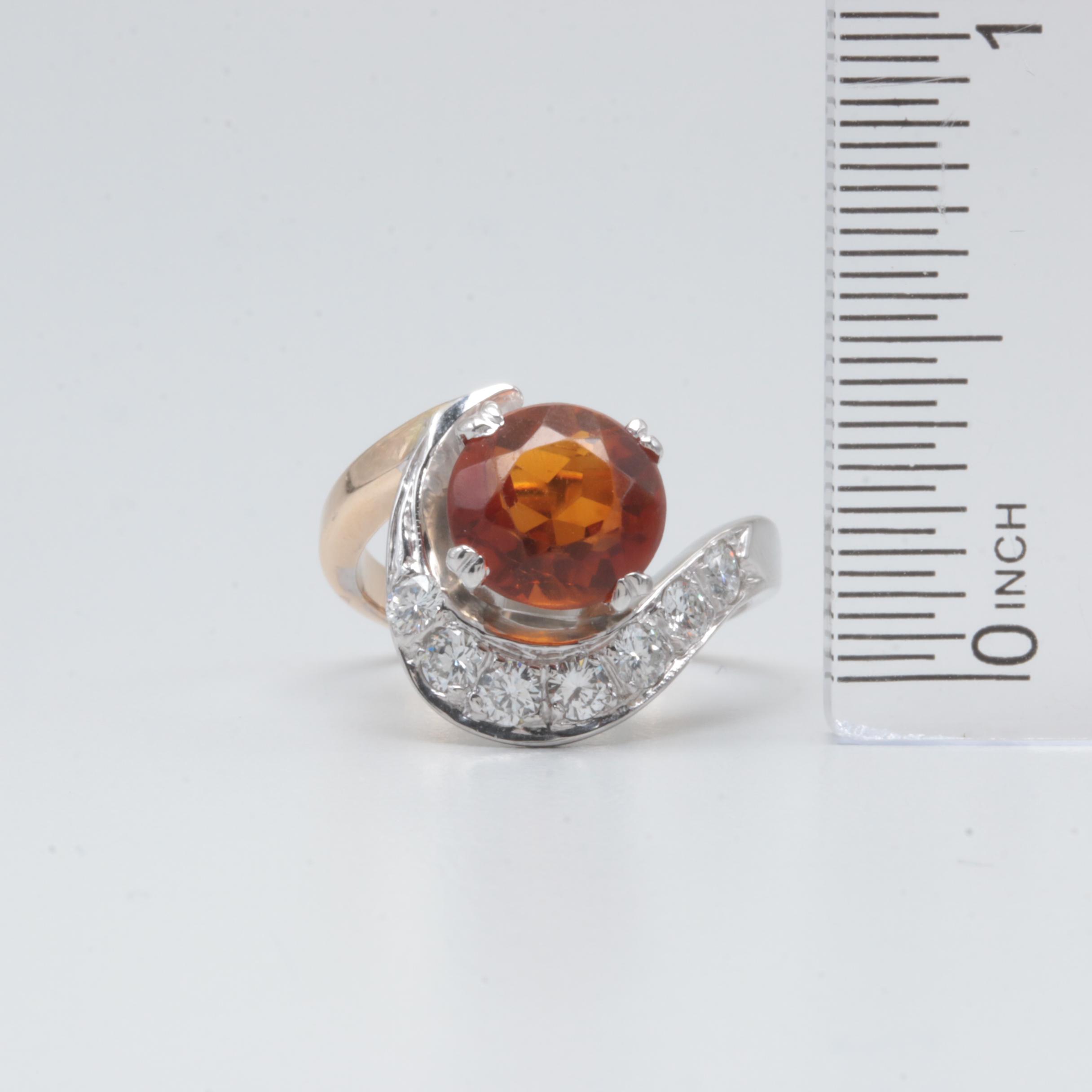 14K Rose and White Gold Citrine and Diamond Ring