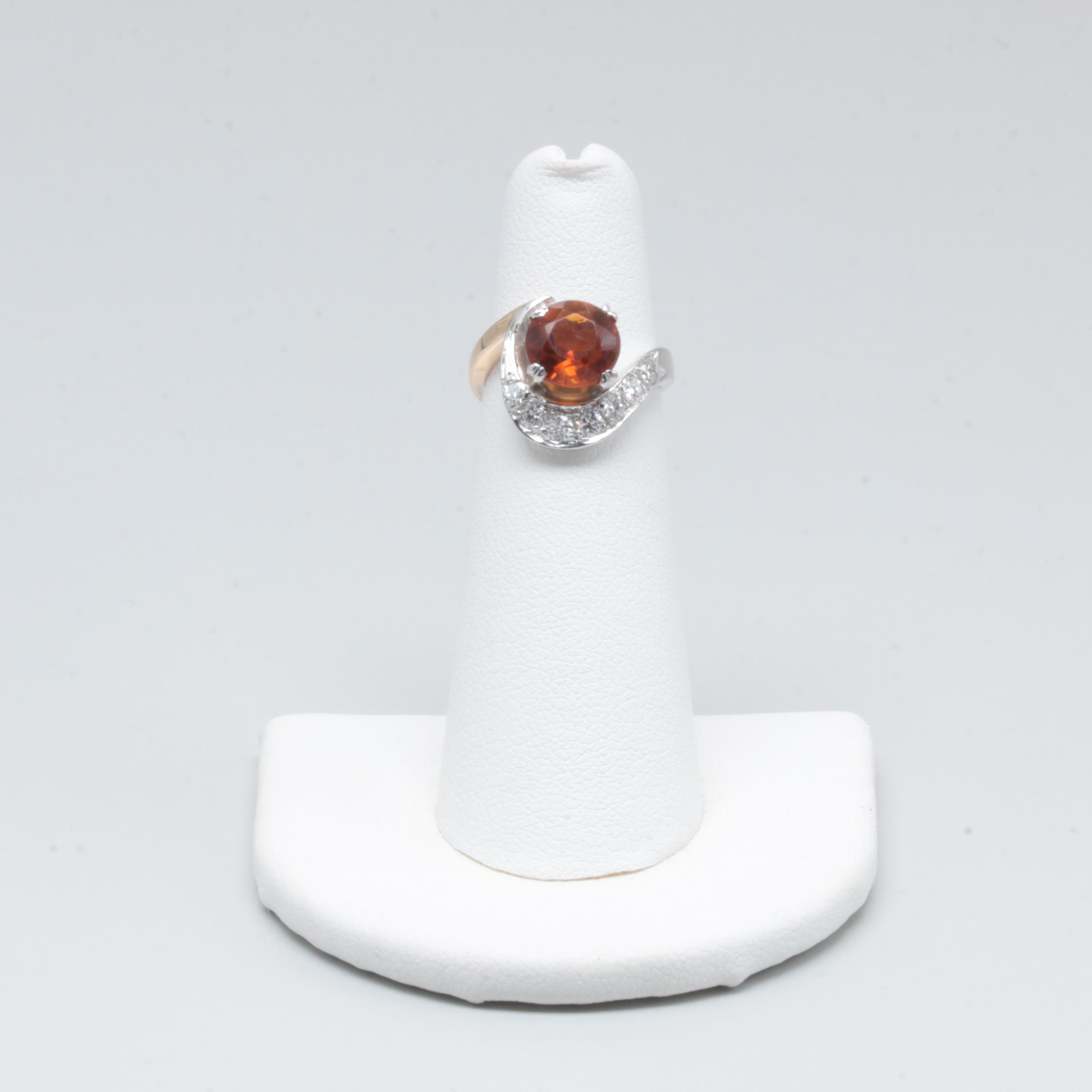 14K Rose and White Gold Citrine and Diamond Ring