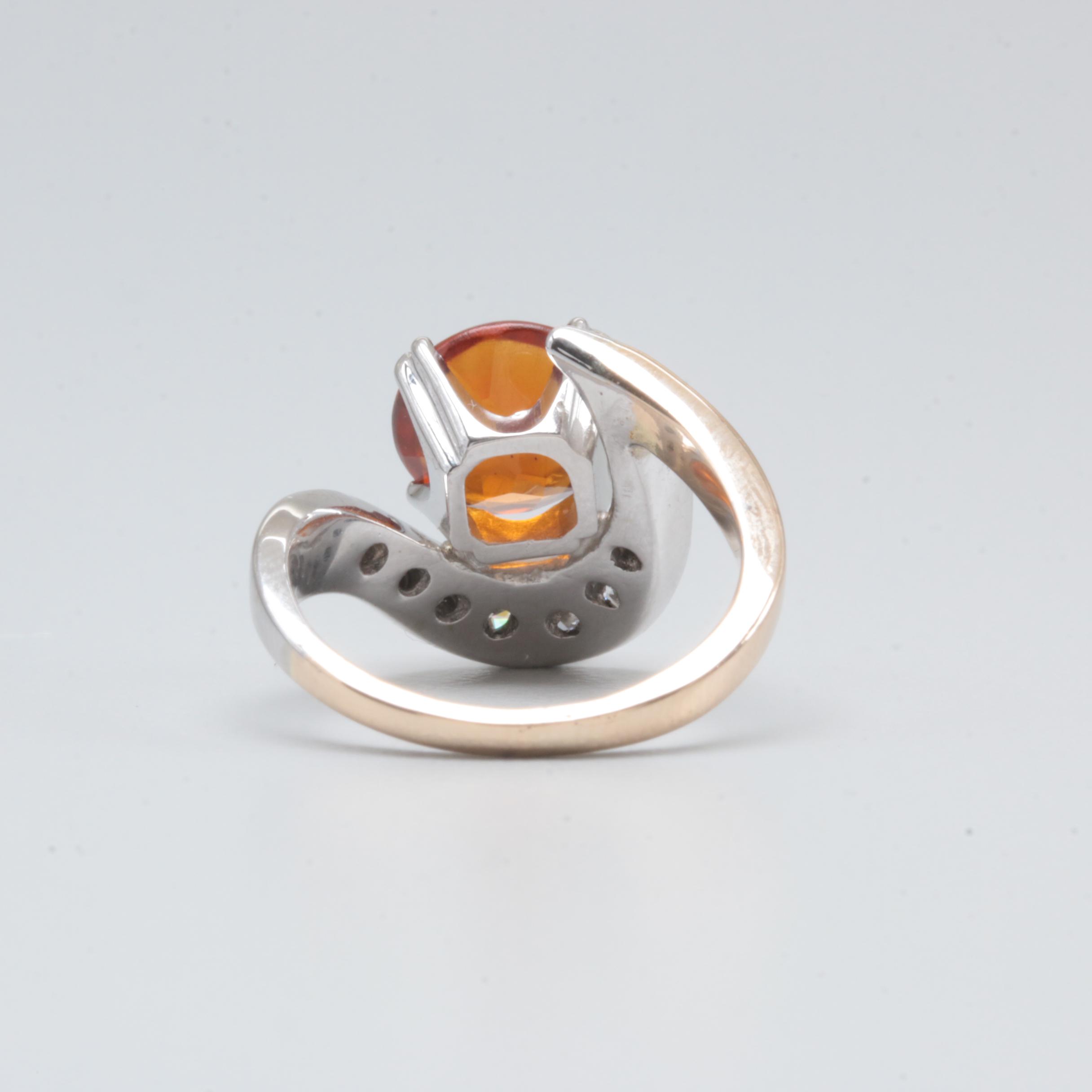 14K Rose and White Gold Citrine and Diamond Ring