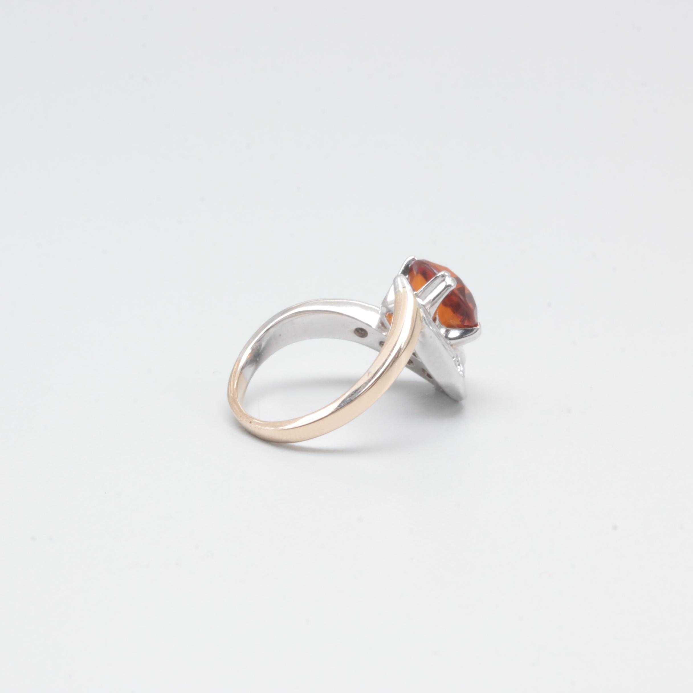 14K Rose and White Gold Citrine and Diamond Ring