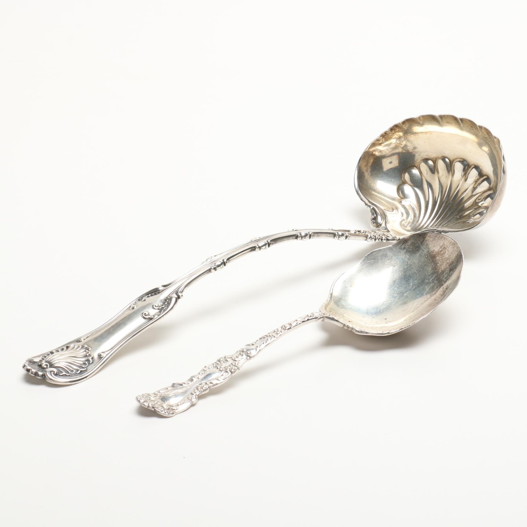 Sterling Silver Whiting Punch Ladle and Gorham Serving Spoon