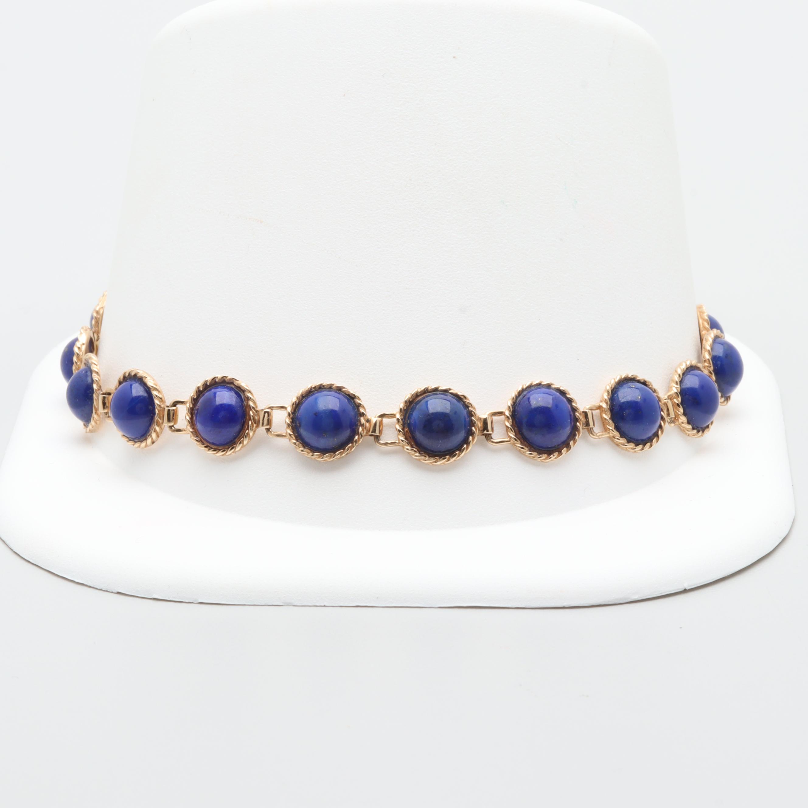 14K Yellow Gold Lapis Lazuli Tennis Bracelet