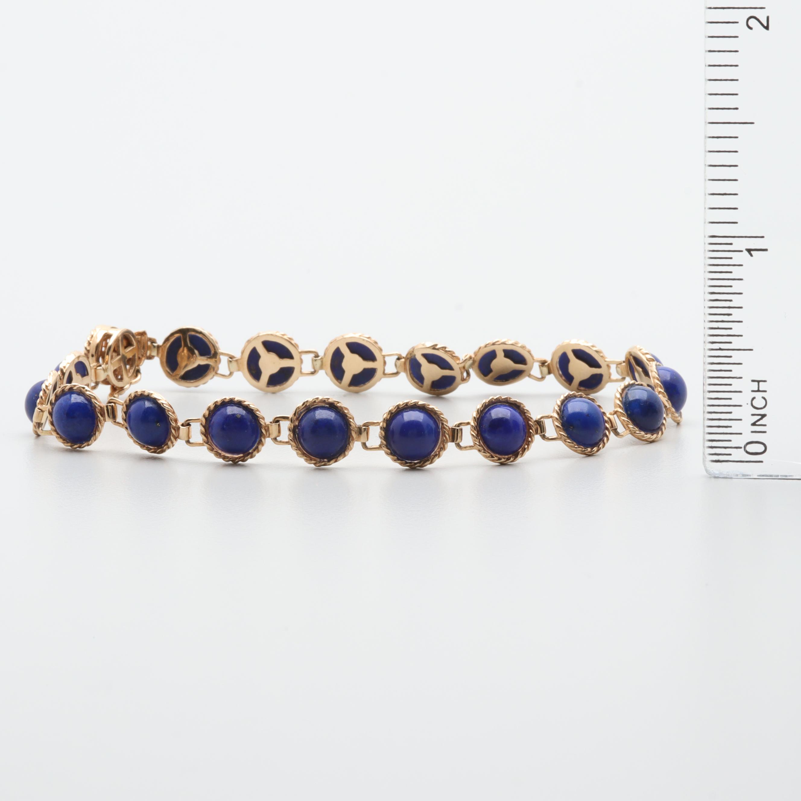 14K Yellow Gold Lapis Lazuli Tennis Bracelet