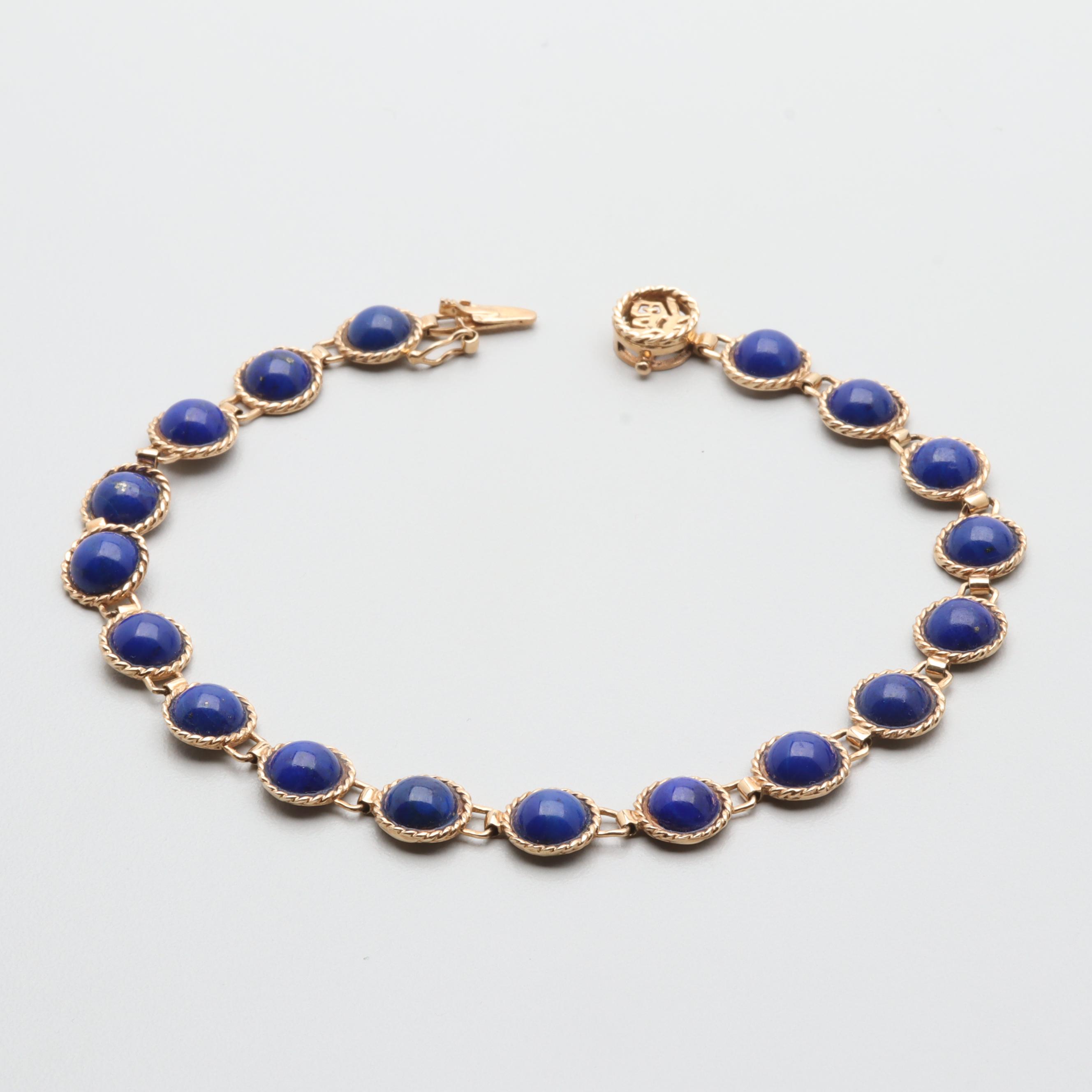 14K Yellow Gold Lapis Lazuli Tennis Bracelet