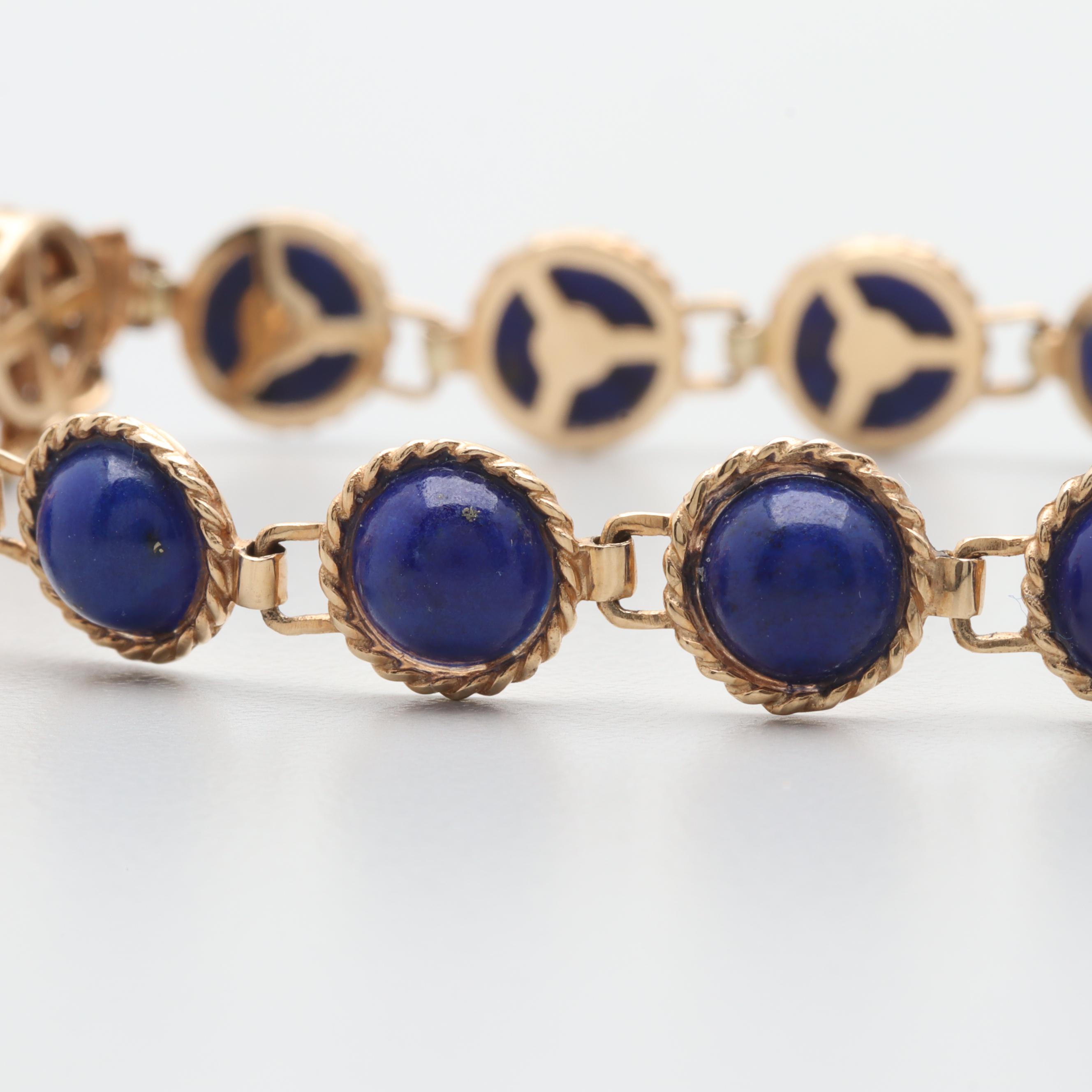 14K Yellow Gold Lapis Lazuli Tennis Bracelet