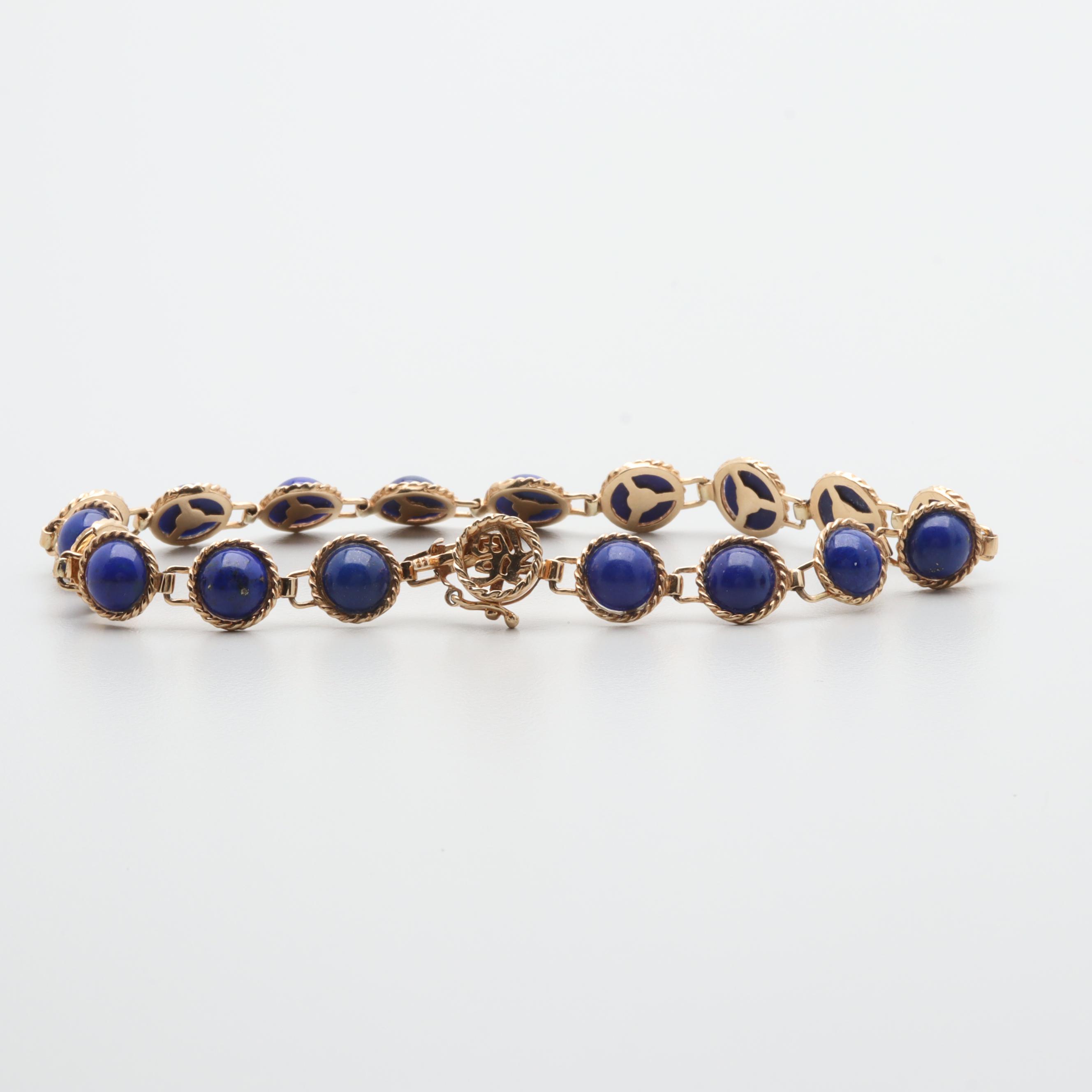 14K Yellow Gold Lapis Lazuli Tennis Bracelet