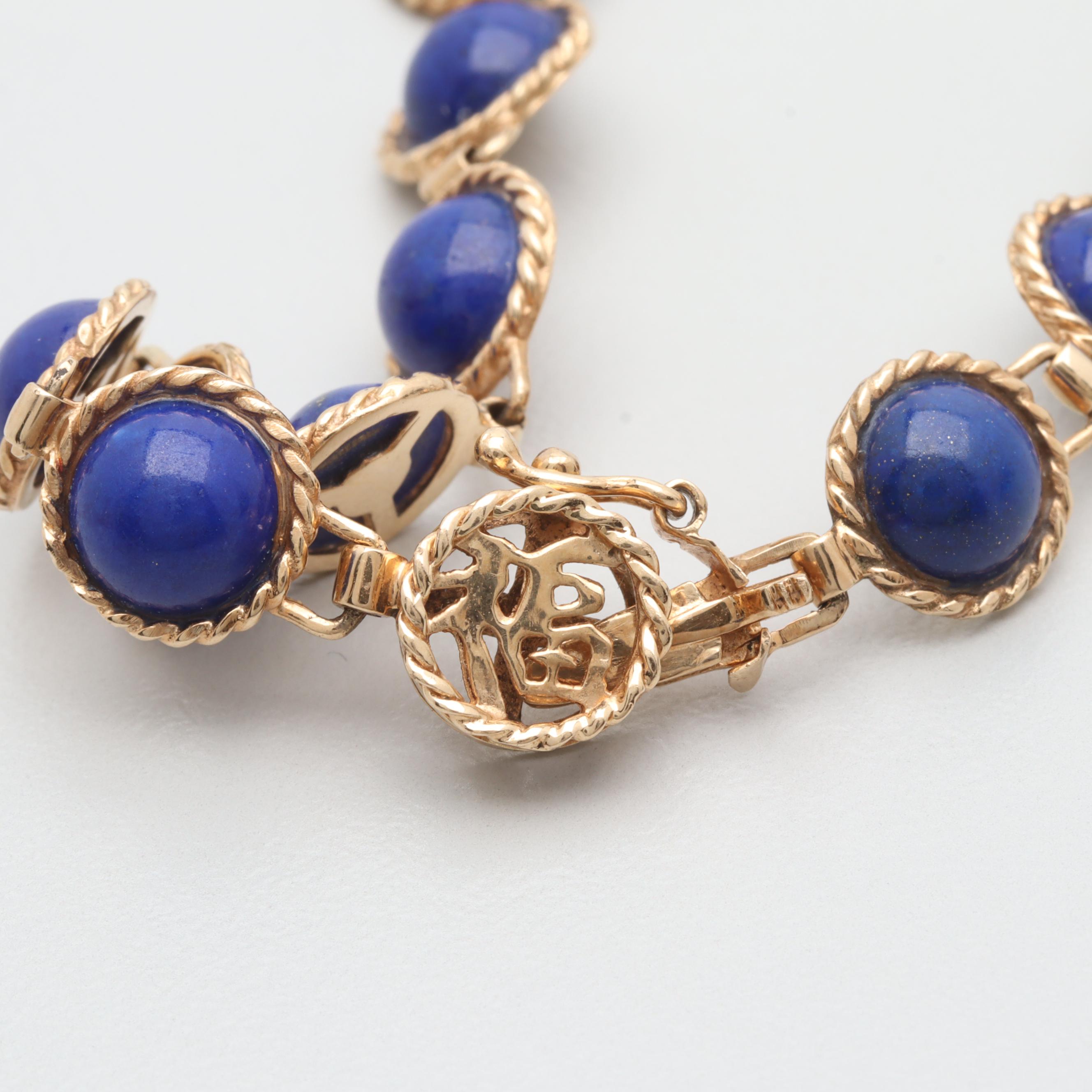 14K Yellow Gold Lapis Lazuli Tennis Bracelet