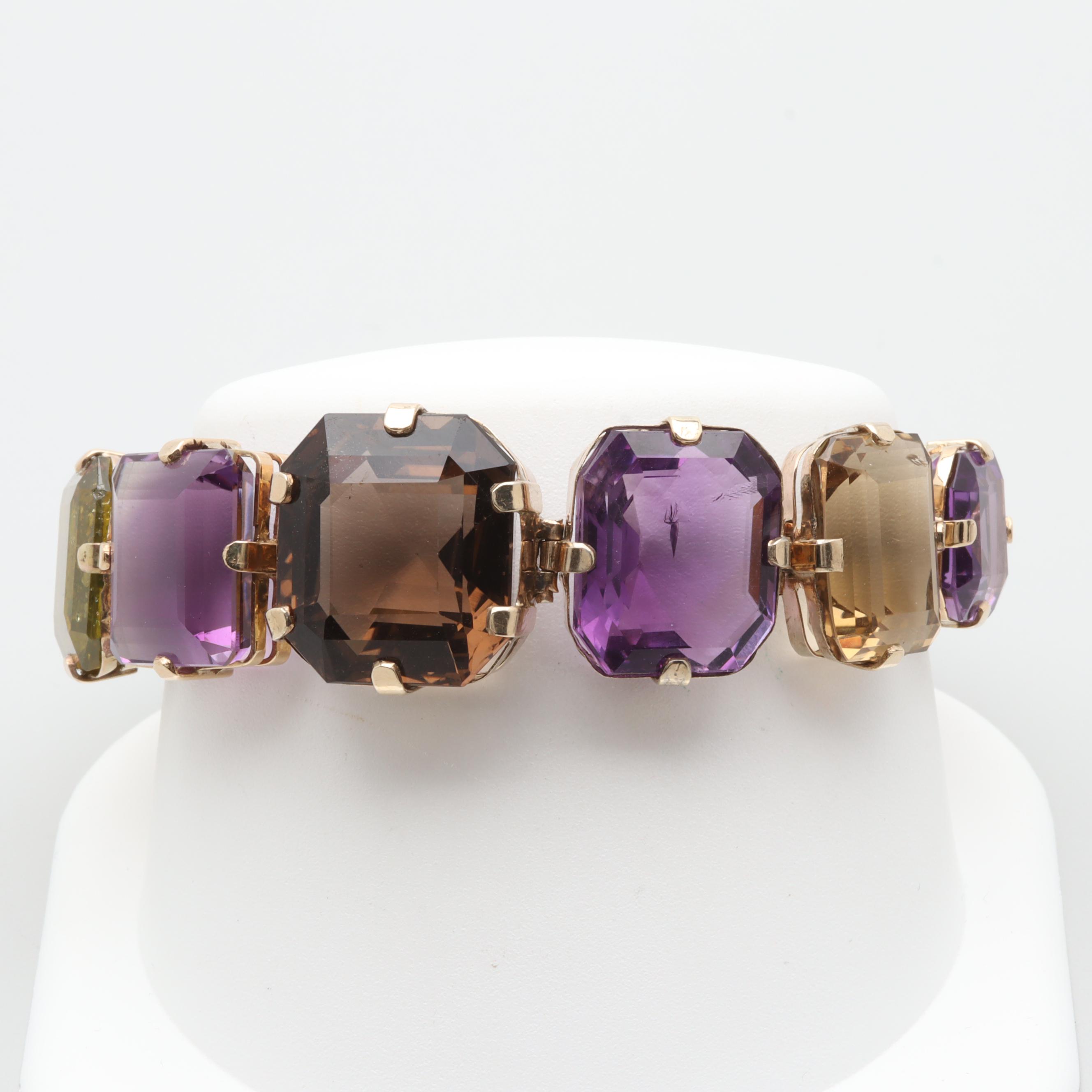 1950s Vintage 10K Rose Gold Gemstone Bracelet