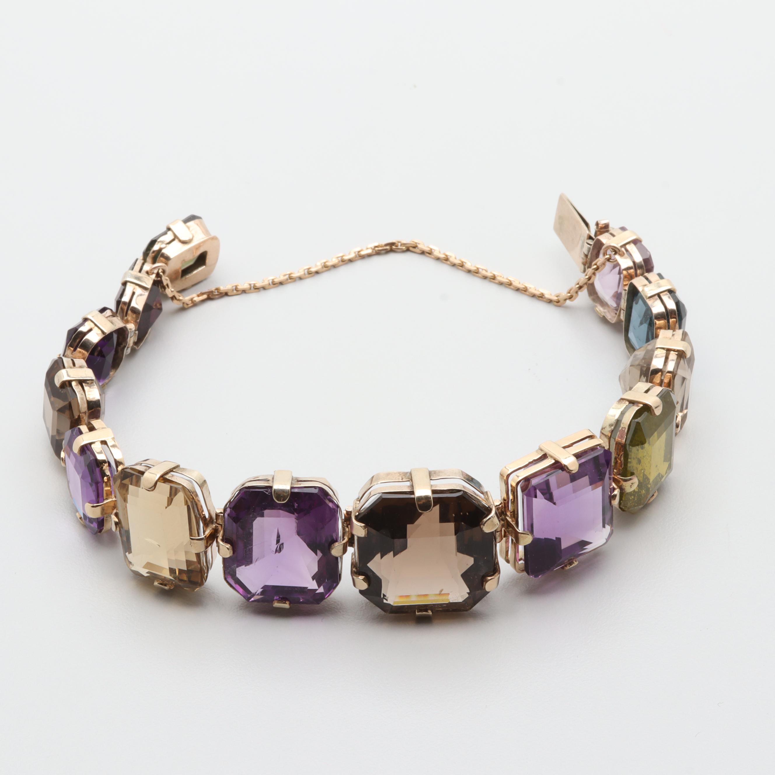 1950s Vintage 10K Rose Gold Gemstone Bracelet
