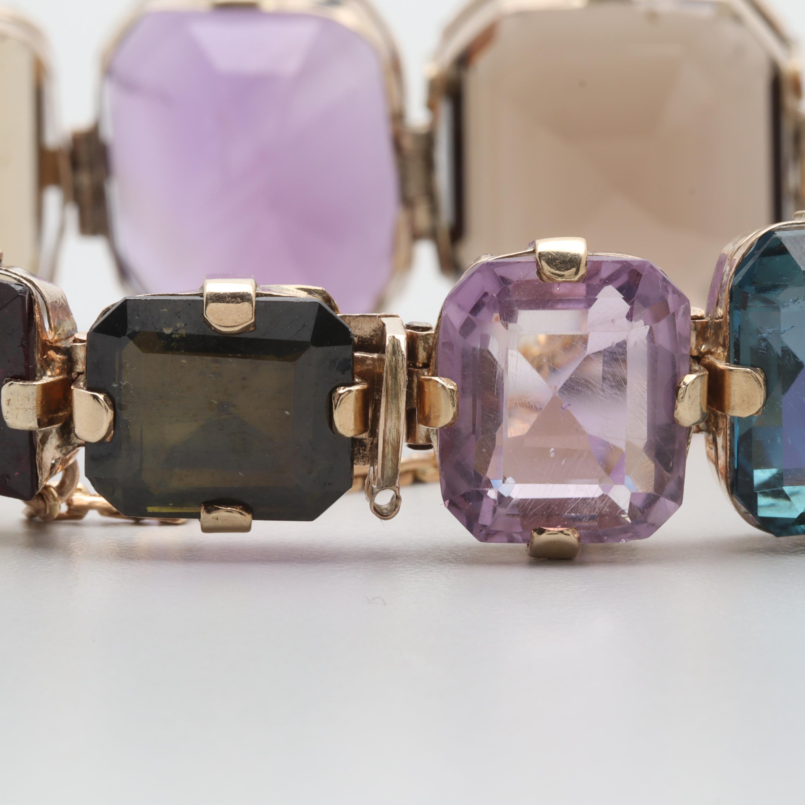 1950s Vintage 10K Rose Gold Gemstone Bracelet