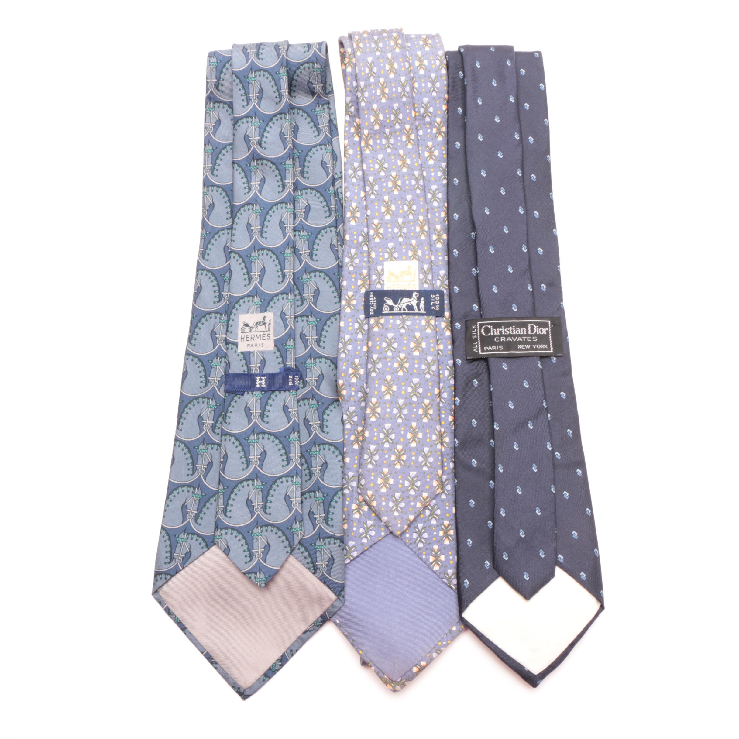 Vintage Hermès of Paris and Christian Dior Silk Neckties