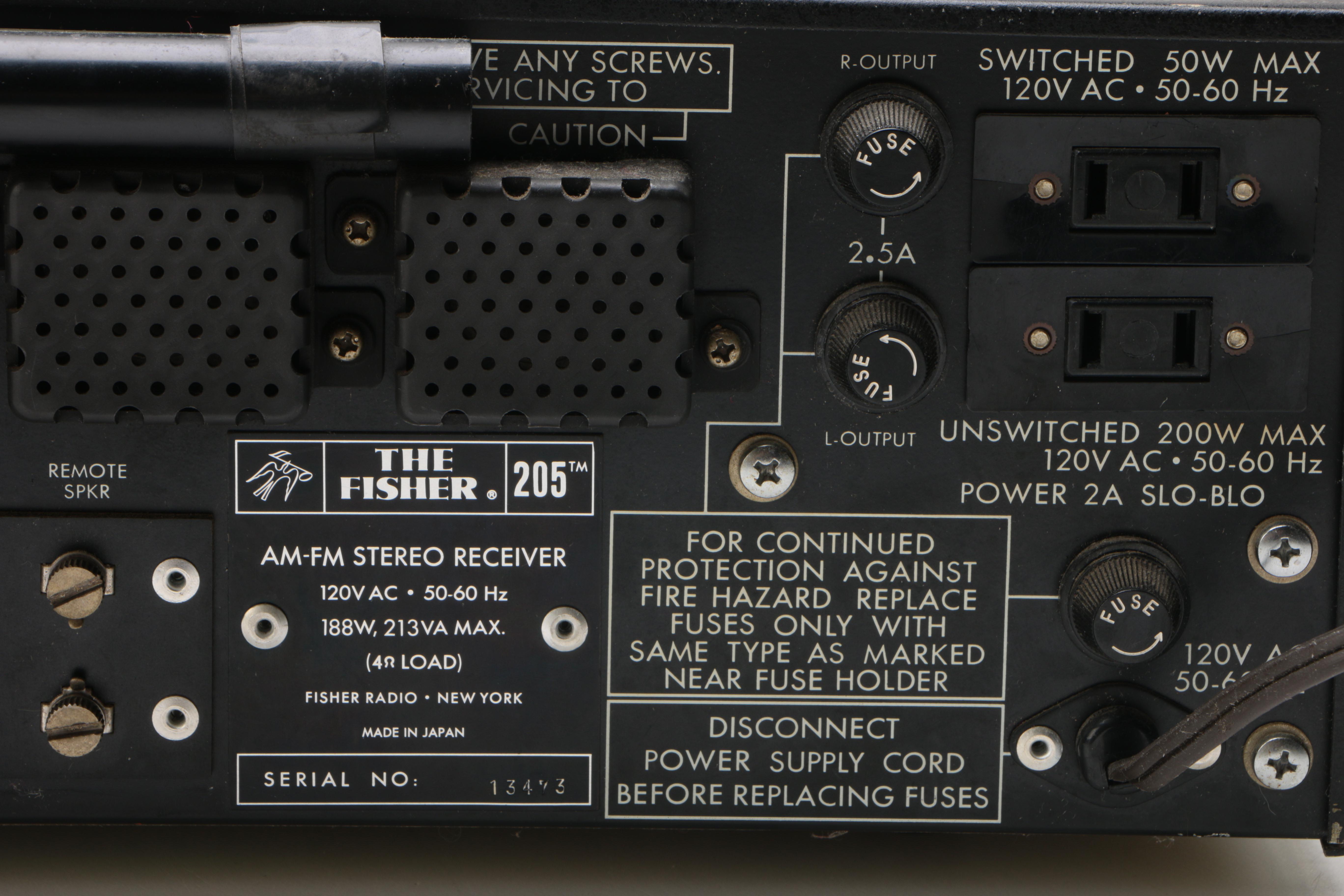 1970s Fisher 205 AM/FM Stereo Receiver, Technics Turntable and XAM 5E Speakers