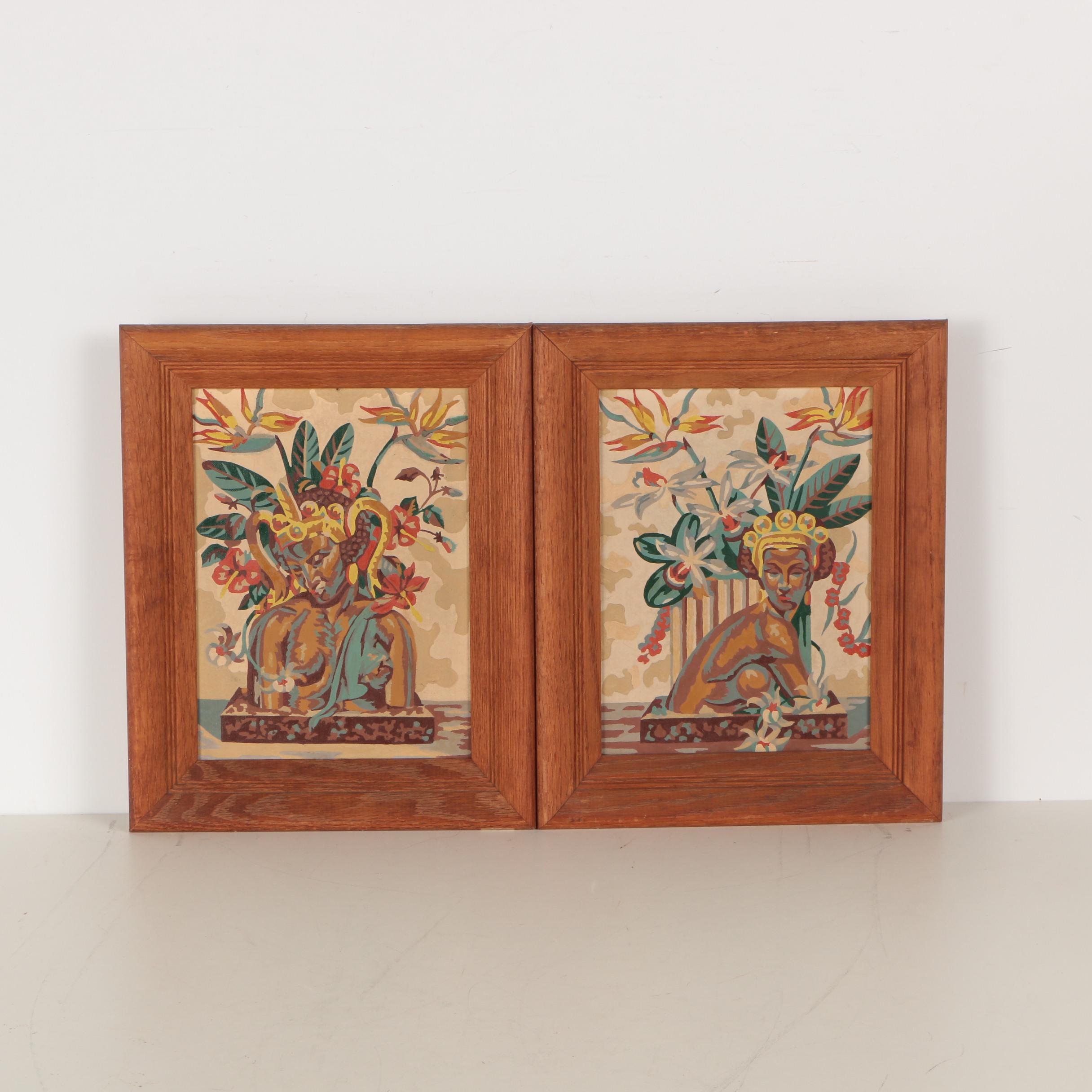 Pair of Vintage Paint-by-Number Paintings