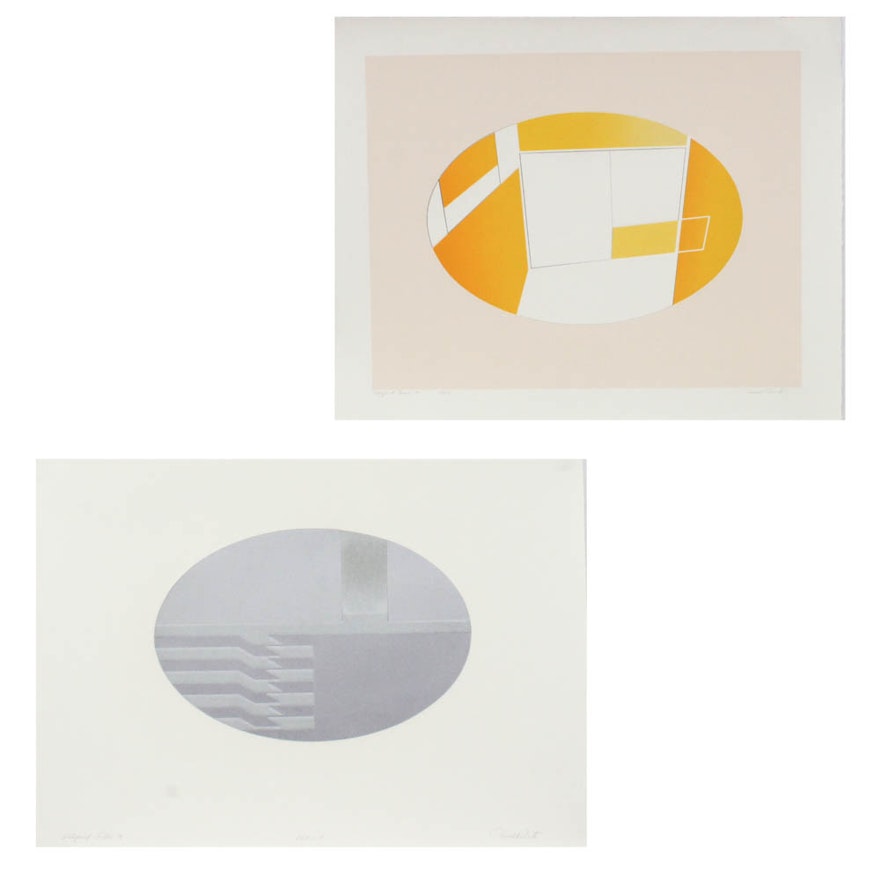 Donald Roberts 1976 Embossed Serigraph Prints on Paper "Ellipsoid"