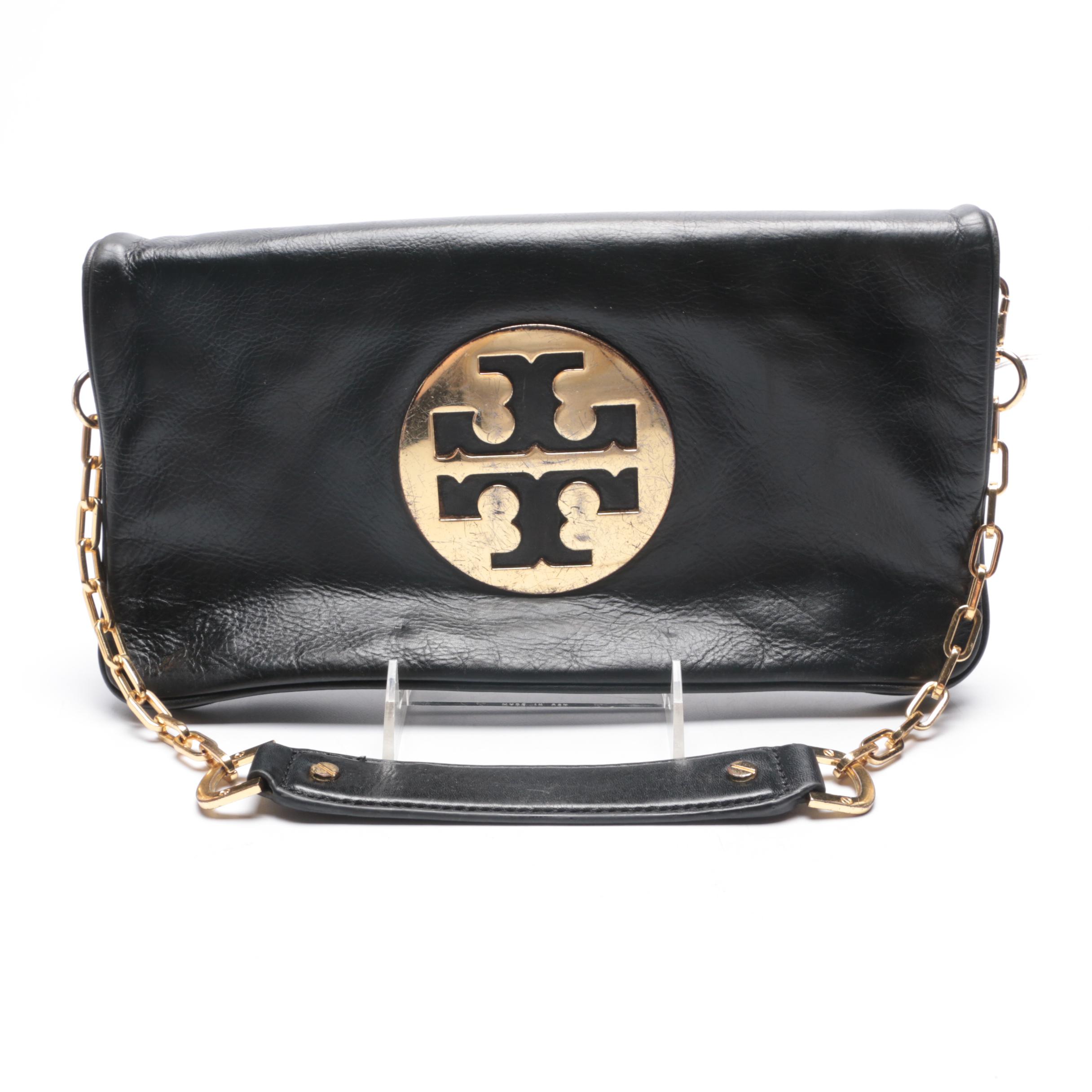 Tory Burch Black Leather Reva Handbag and Minnie Flats