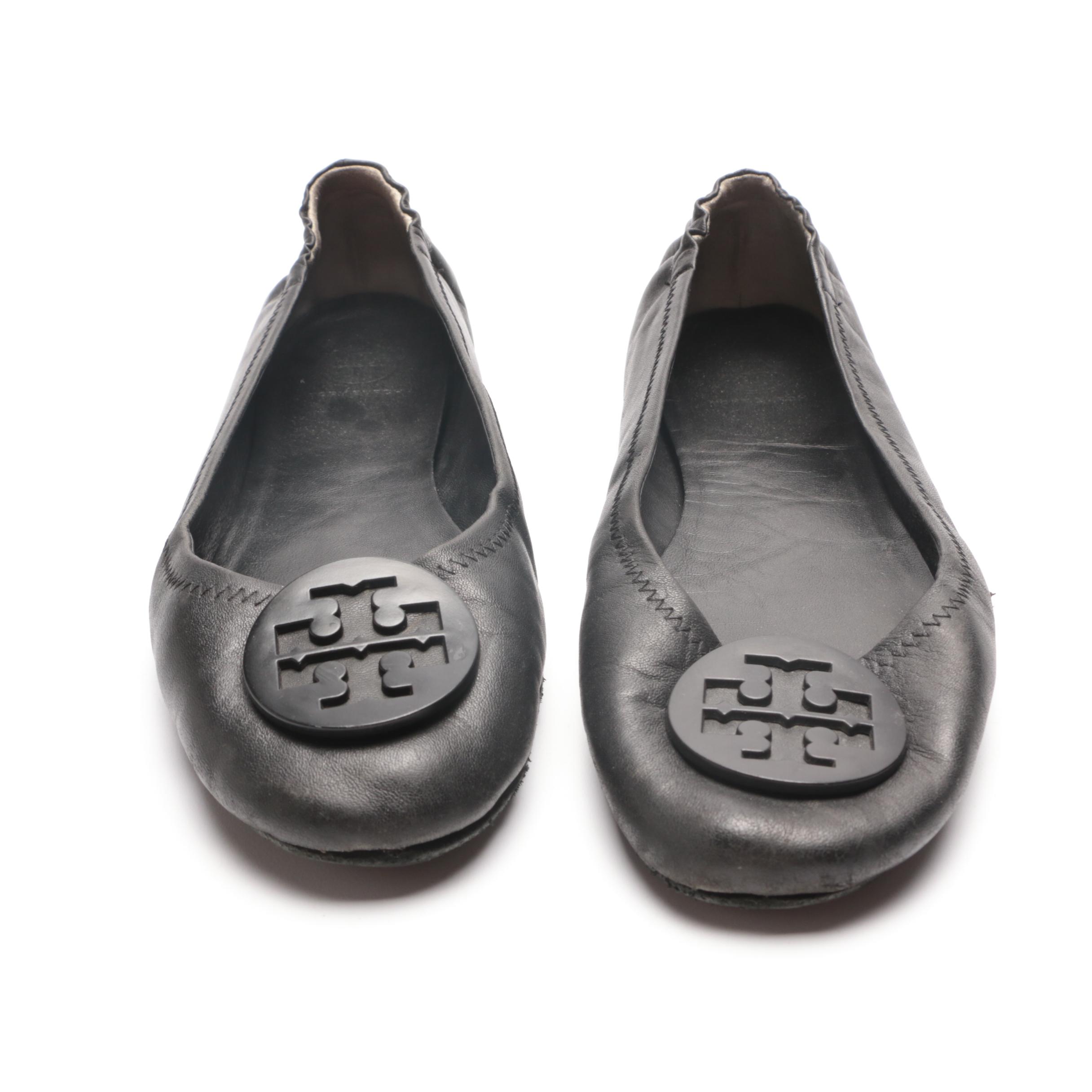 Tory Burch Black Leather Reva Handbag and Minnie Flats