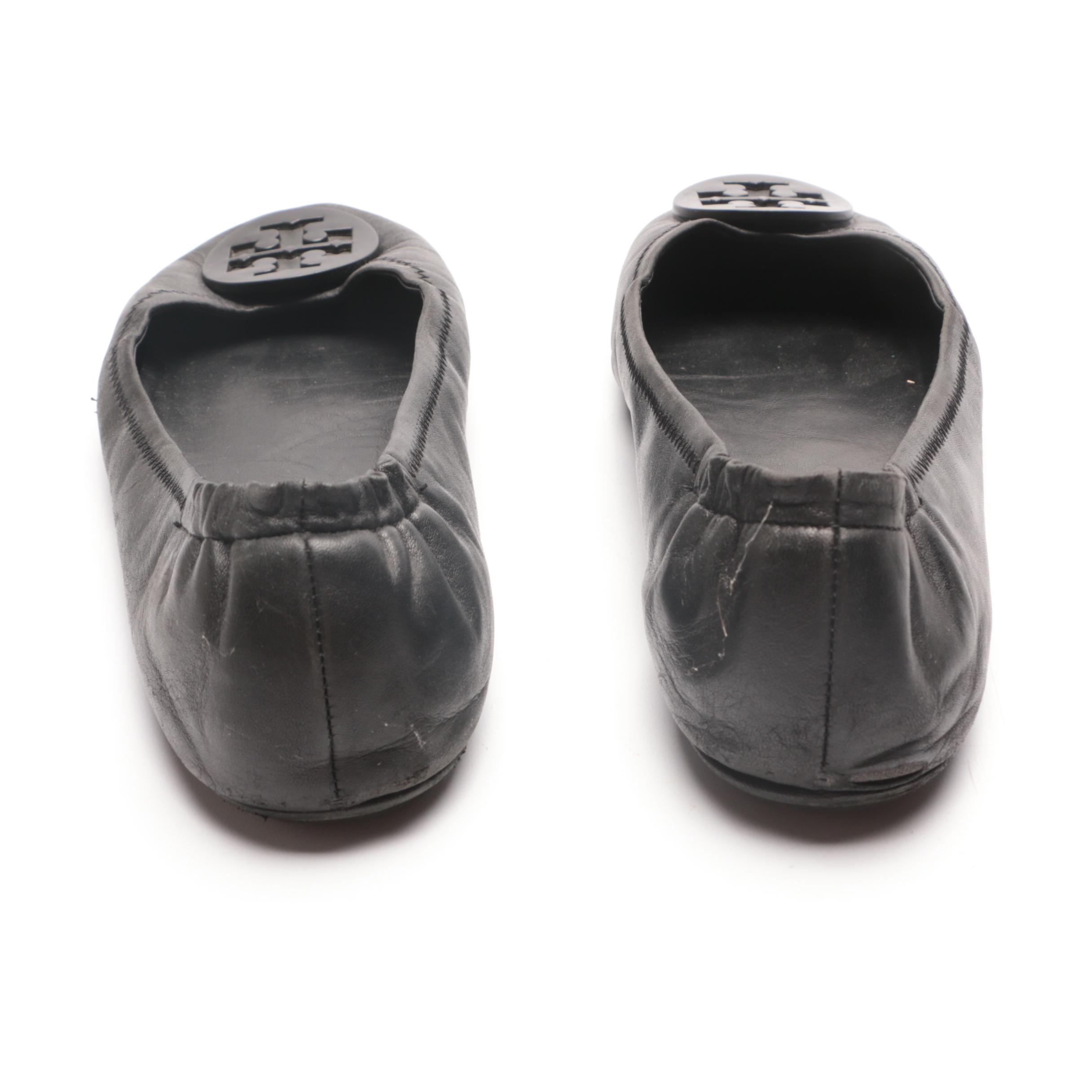 Tory Burch Black Leather Reva Handbag and Minnie Flats