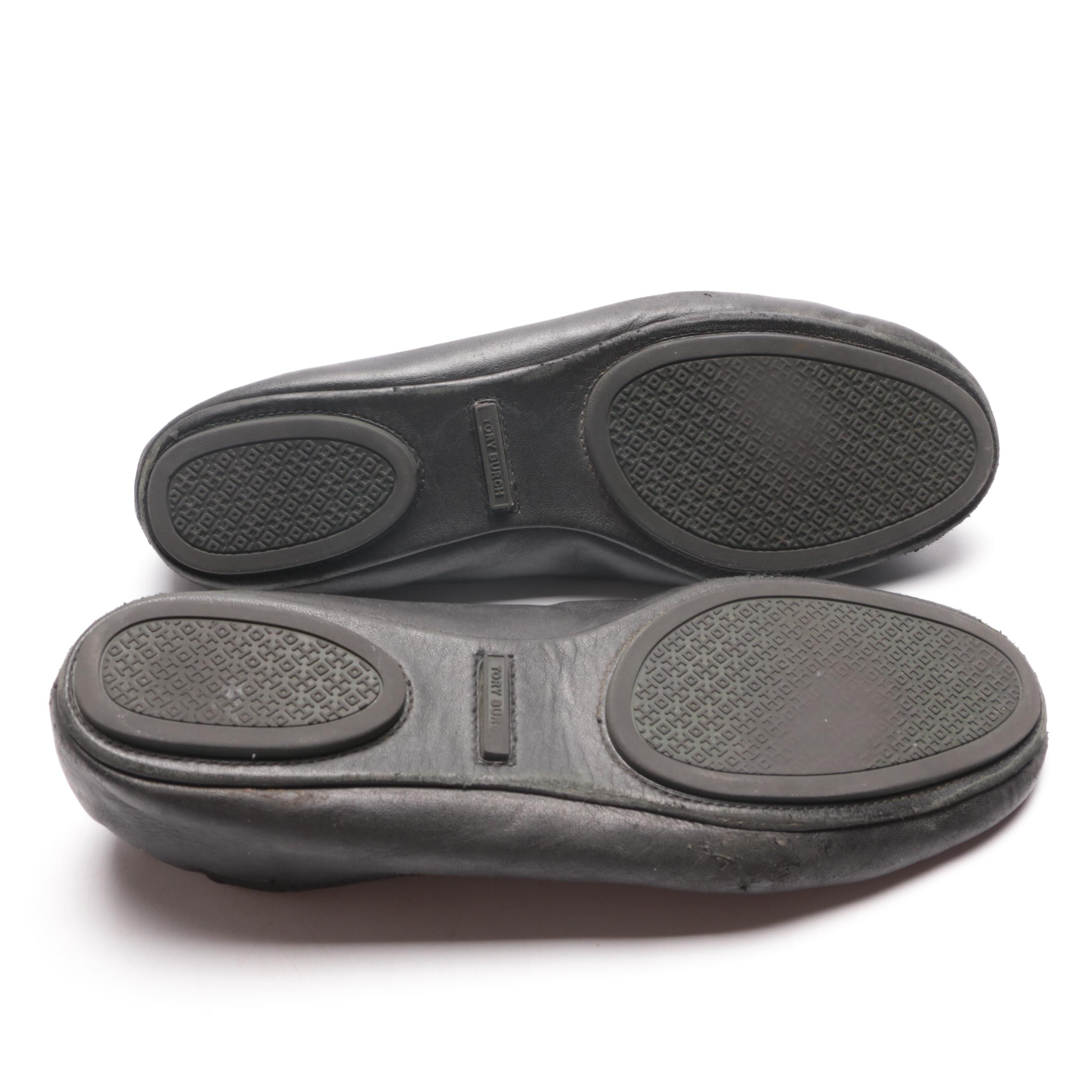 Tory Burch Black Leather Reva Handbag and Minnie Flats