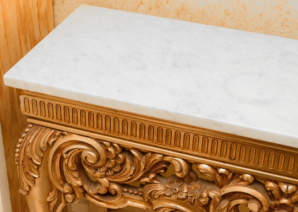 Italian Rococo Marble Top Console Table