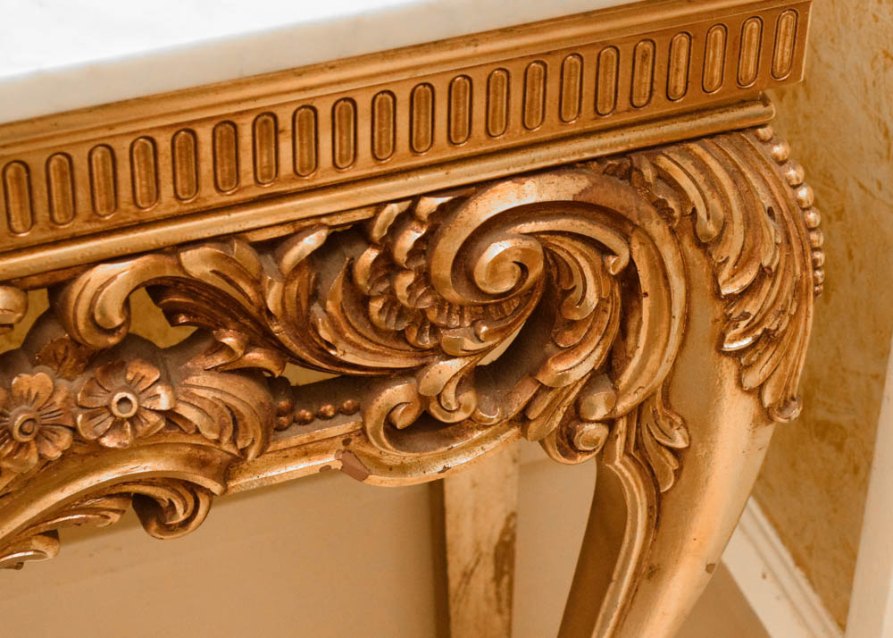 Italian Rococo Marble Top Console Table