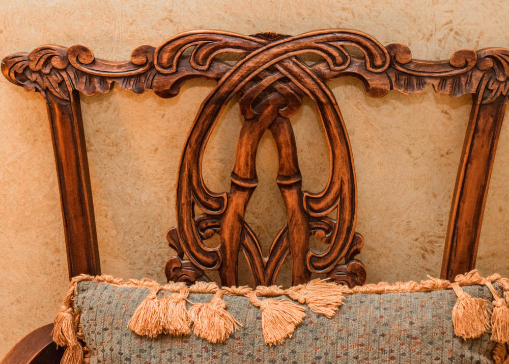 Vintage Chippendale Style Triple Back Settee