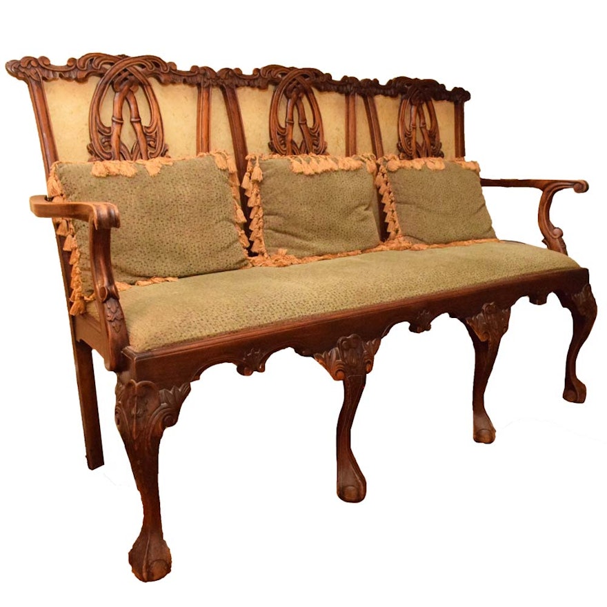 Vintage Chippendale Style Triple Back Settee