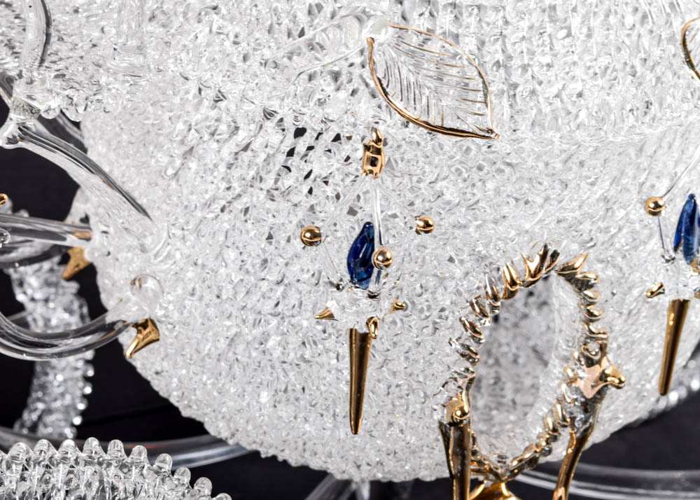 Elaborate Blown Glass Horse Drawn Carriage Sculpture