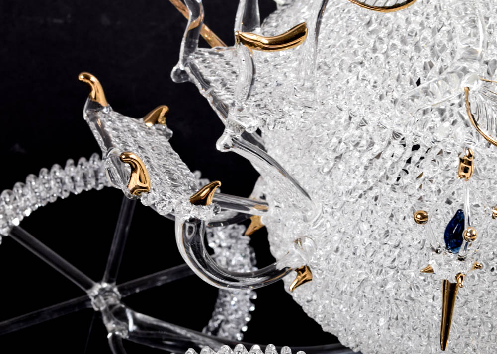 Elaborate Blown Glass Horse Drawn Carriage Sculpture