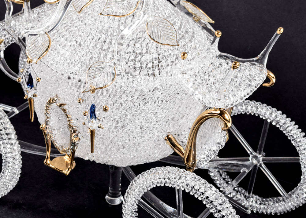 Elaborate Blown Glass Horse Drawn Carriage Sculpture