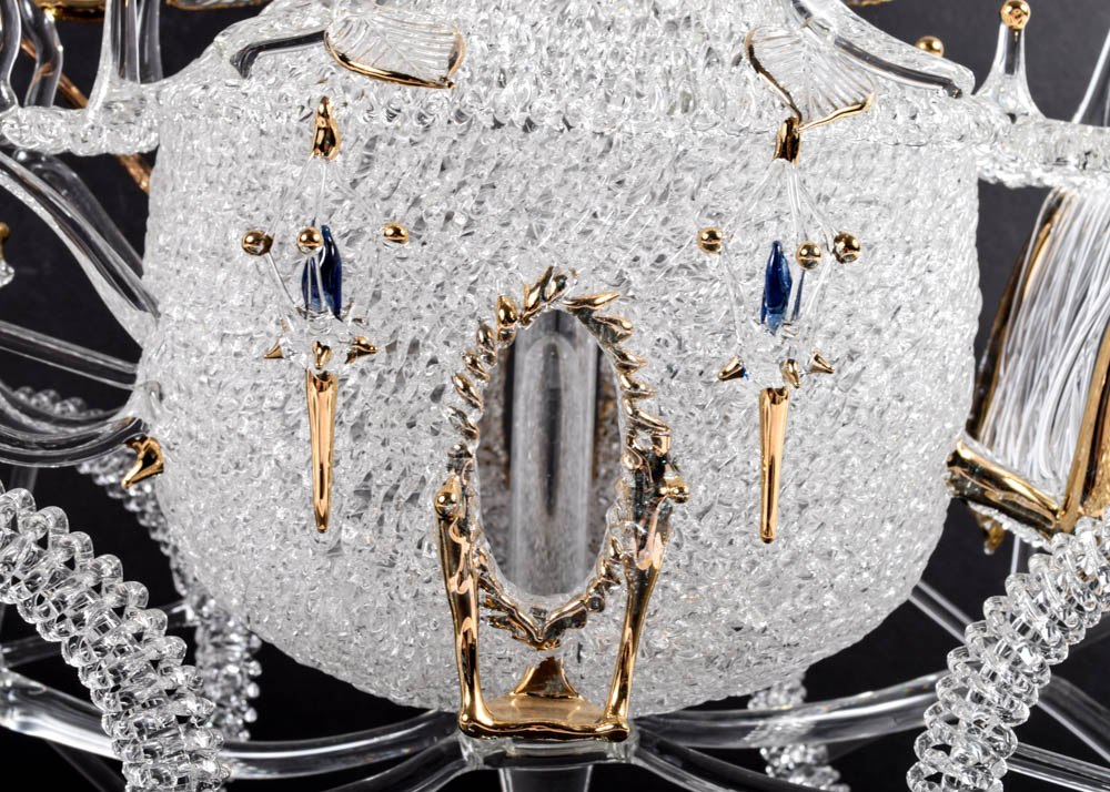 Elaborate Blown Glass Horse Drawn Carriage Sculpture