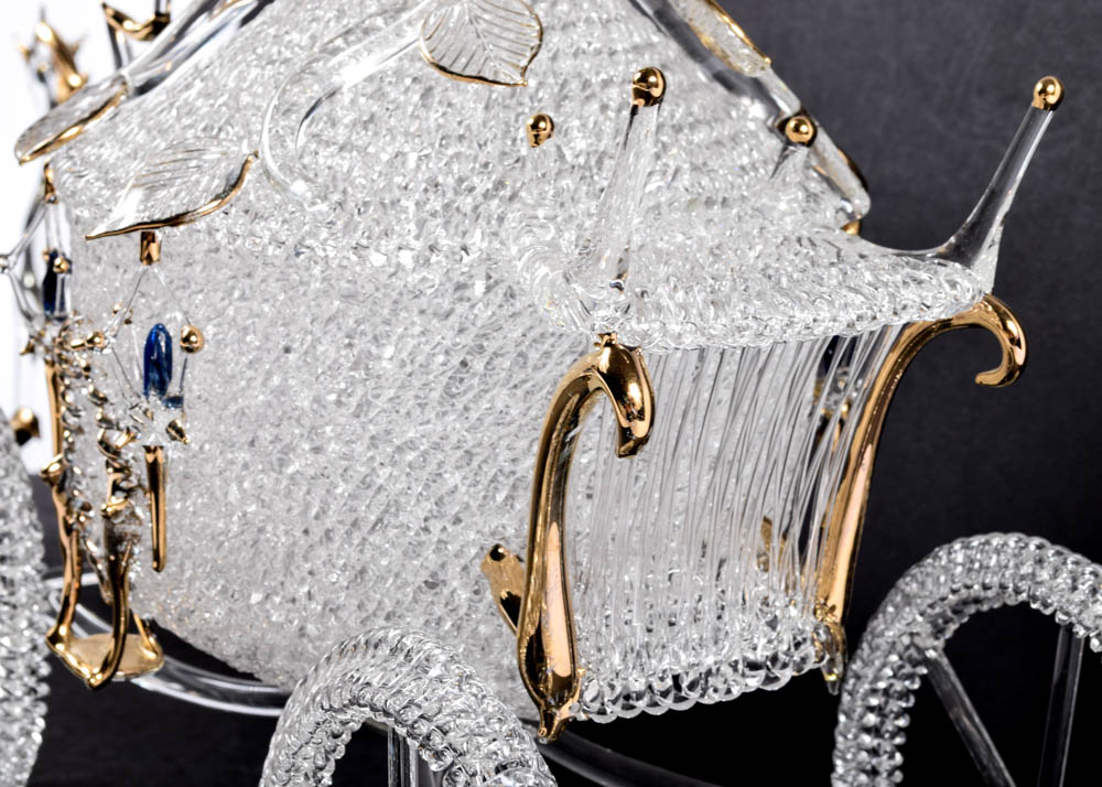 Elaborate Blown Glass Horse Drawn Carriage Sculpture