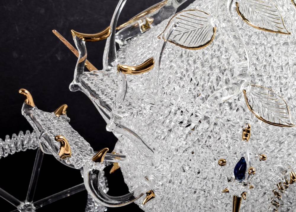 Elaborate Blown Glass Horse Drawn Carriage Sculpture