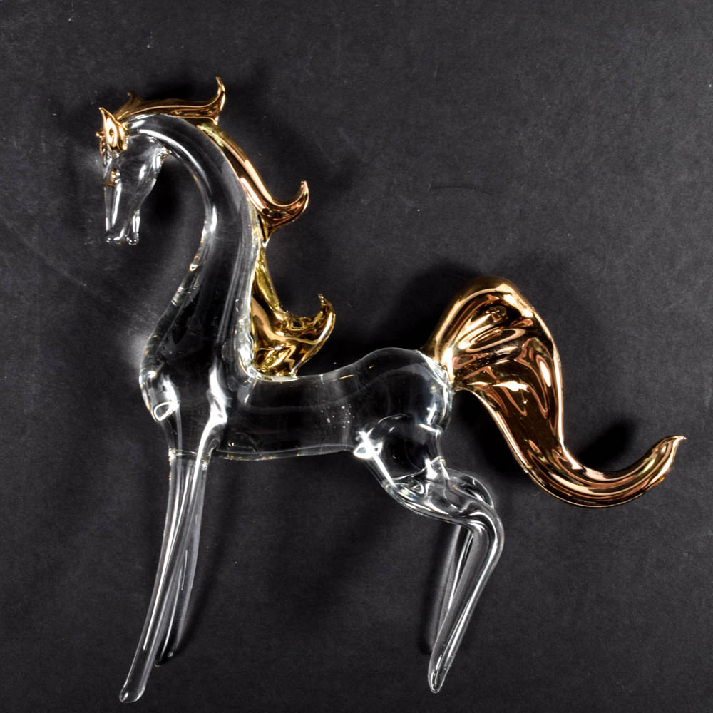 Elaborate Blown Glass Horse Drawn Carriage Sculpture