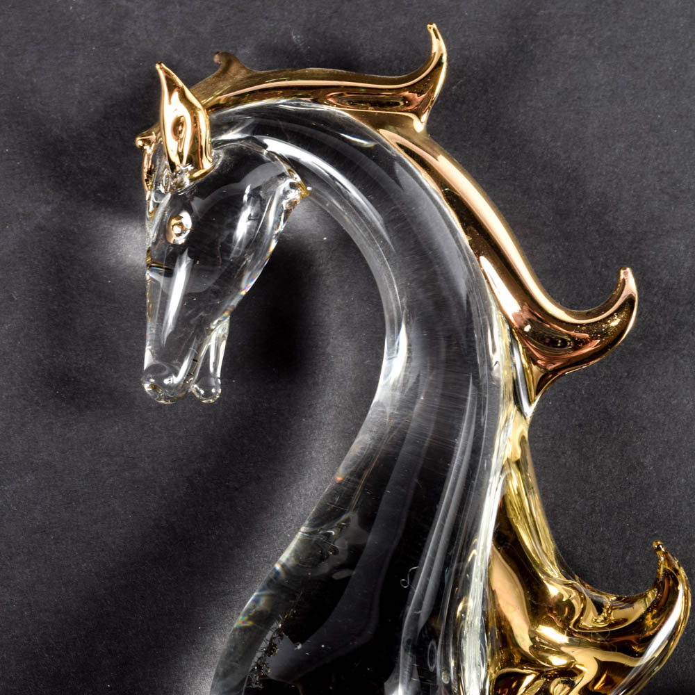 Elaborate Blown Glass Horse Drawn Carriage Sculpture