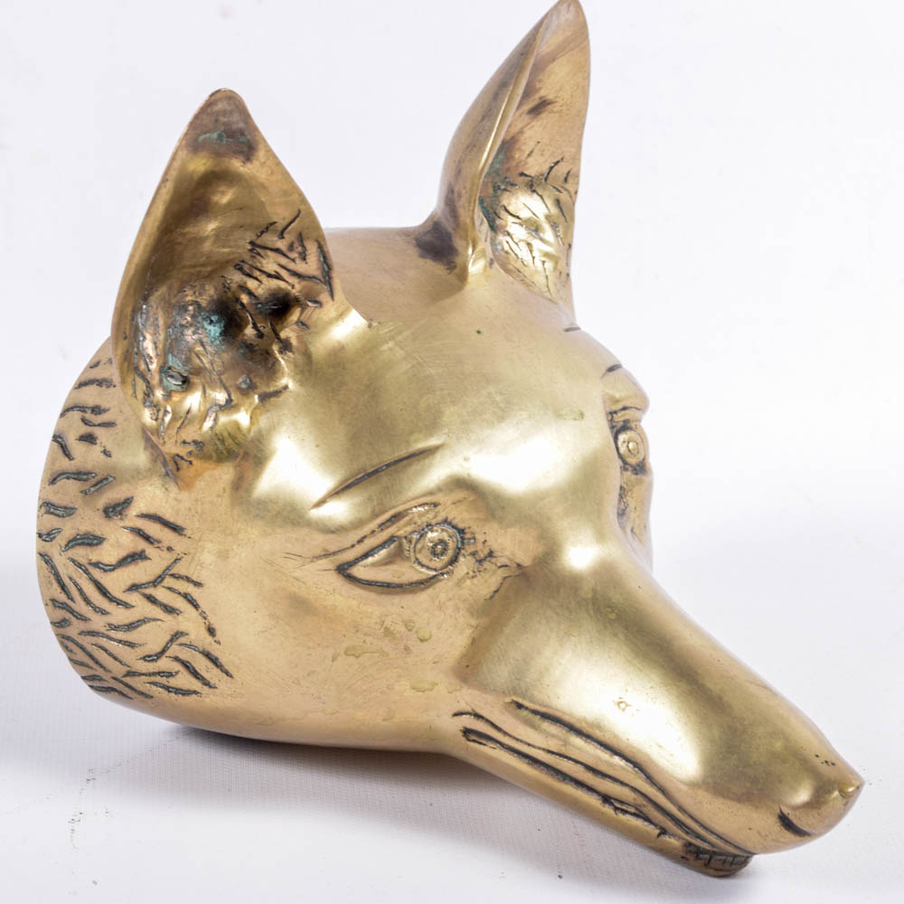 Indian Brass Fox Head Bookends