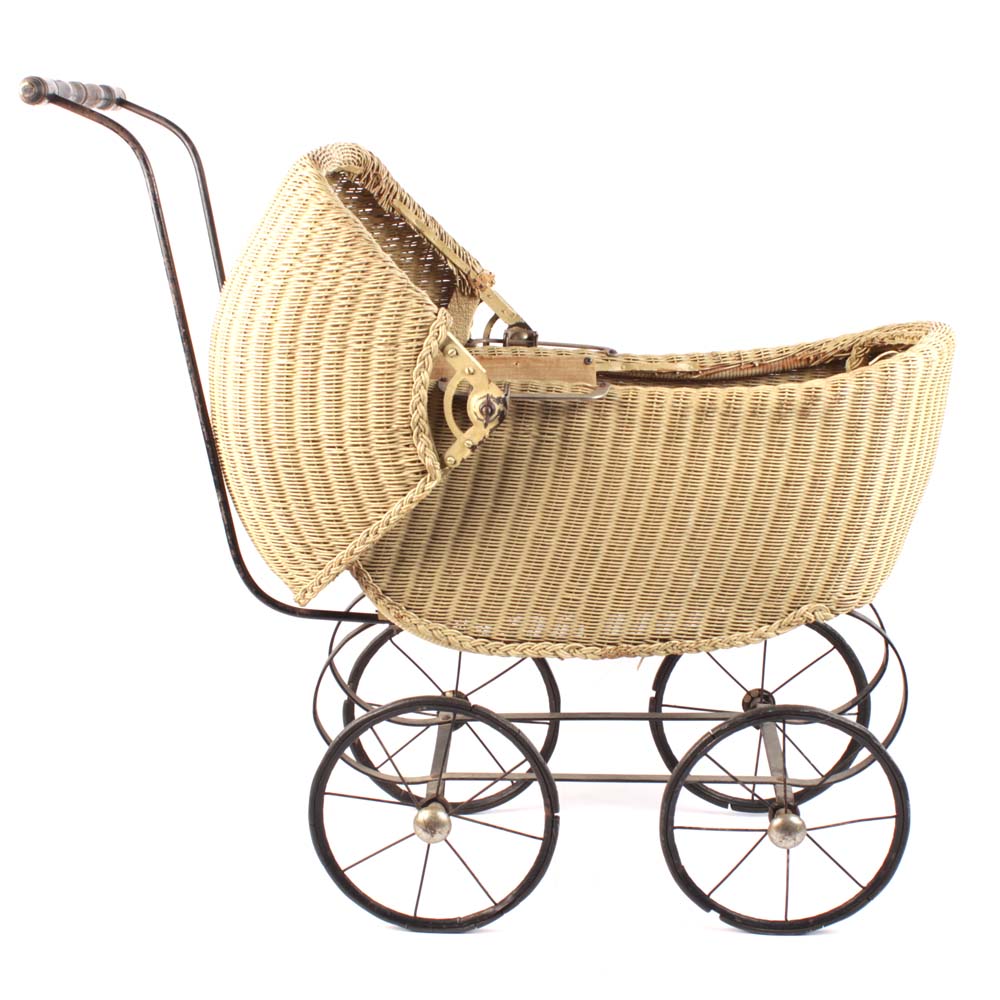 Vintage Woven Wicker Doll Pram