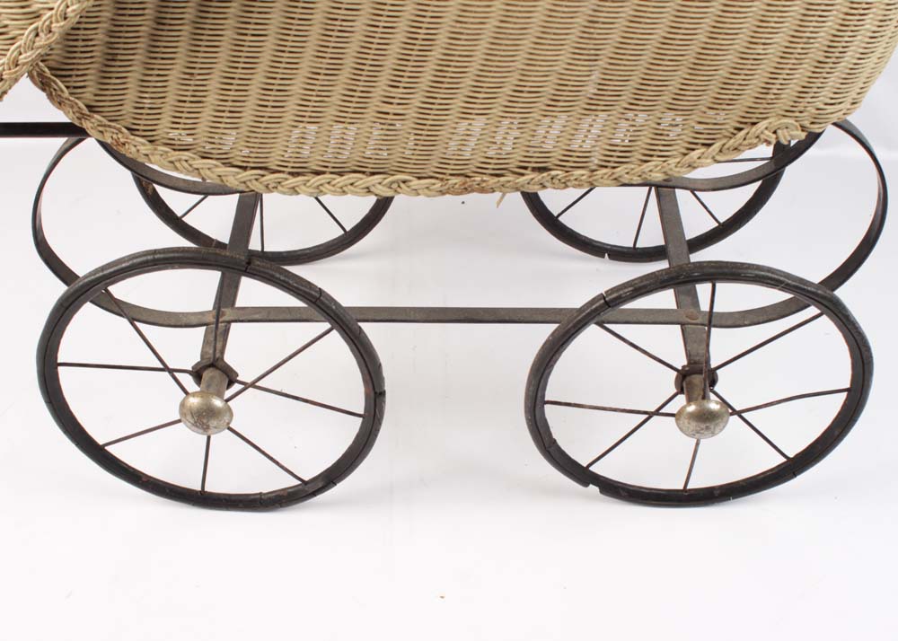 Vintage Woven Wicker Doll Pram