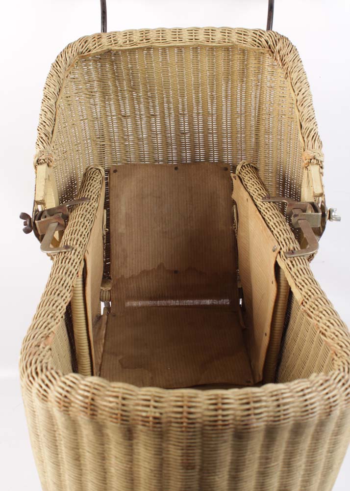 Vintage Woven Wicker Doll Pram
