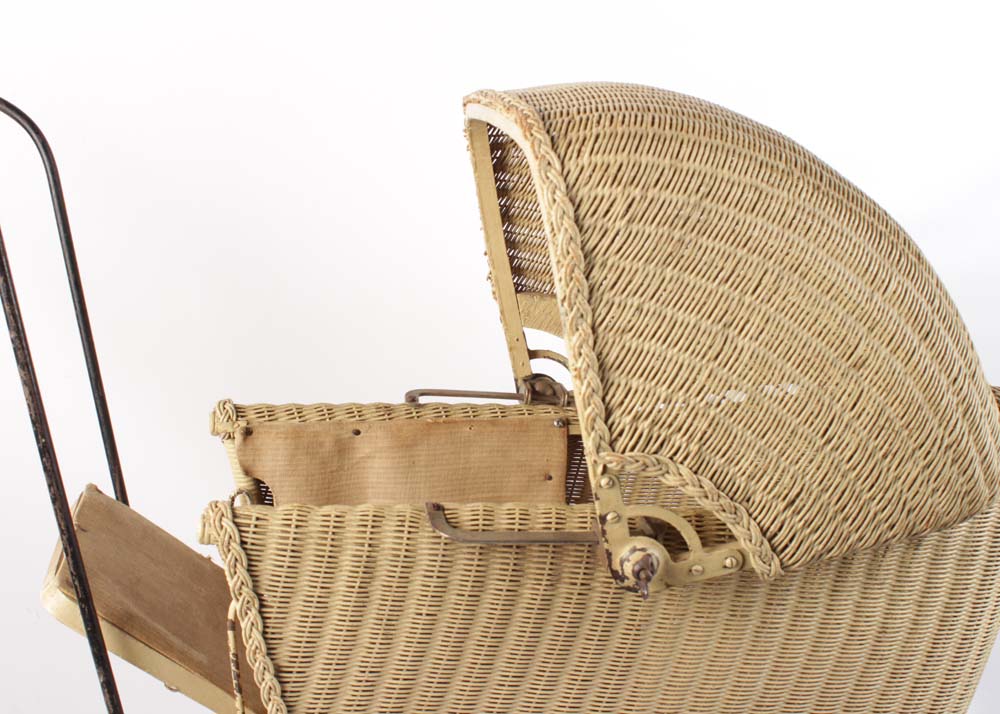 Vintage Woven Wicker Doll Pram