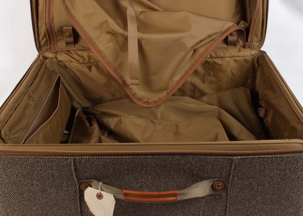 Vintage Hartmann Luggage Tweed and Leather Rolling Suitcases