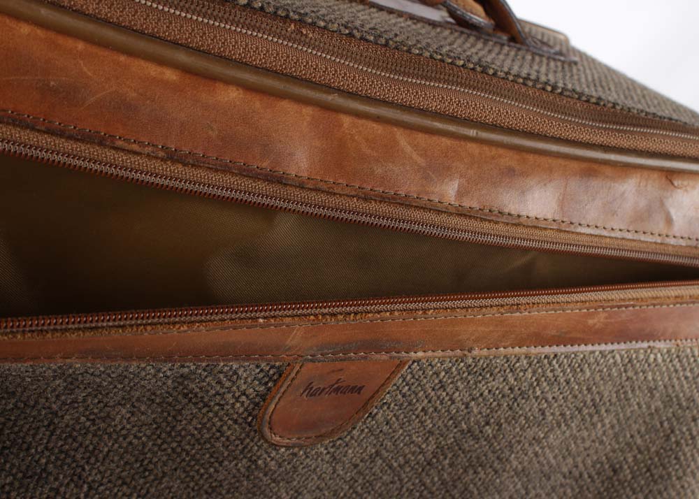 Vintage Hartmann Luggage Tweed and Leather Rolling Suitcases