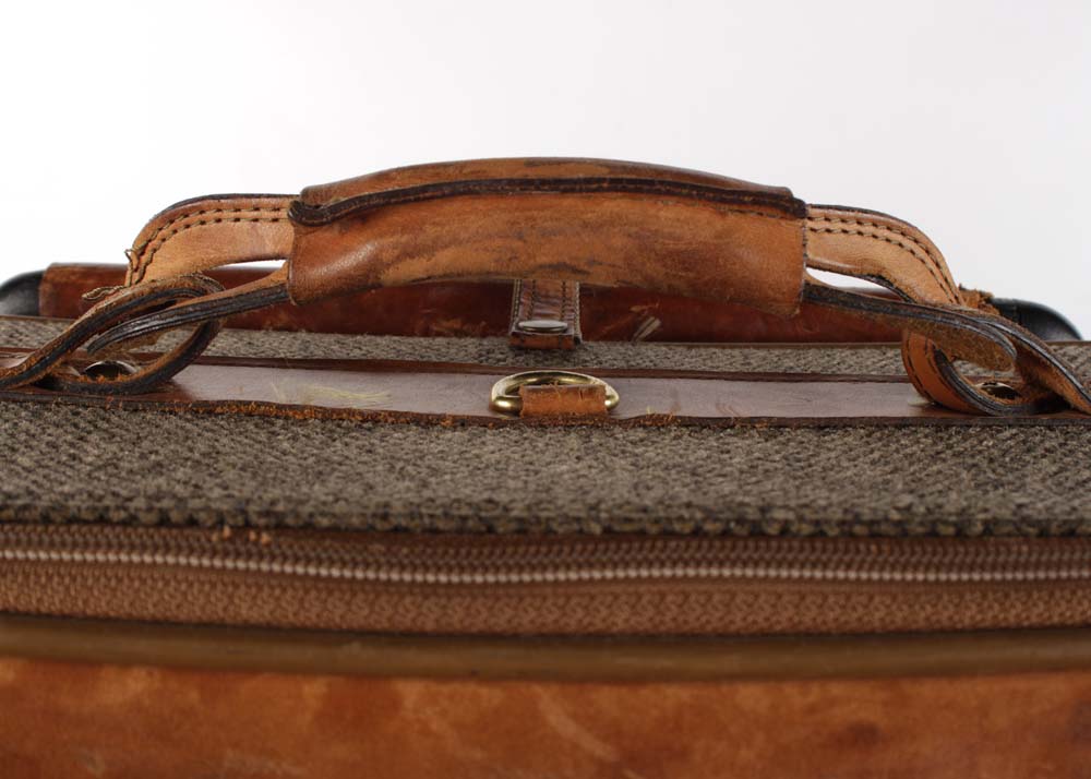 Vintage Hartmann Luggage Tweed and Leather Rolling Suitcases