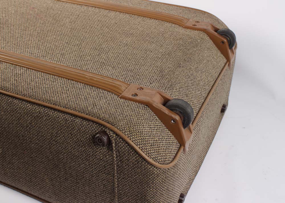 Vintage Hartmann Luggage Tweed and Leather Rolling Suitcases