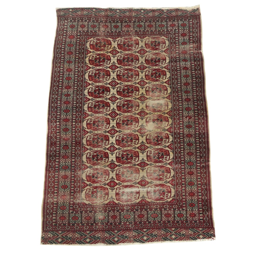 Vintage Hand-Knotted Turkmen Bokhara Wool Area Rug